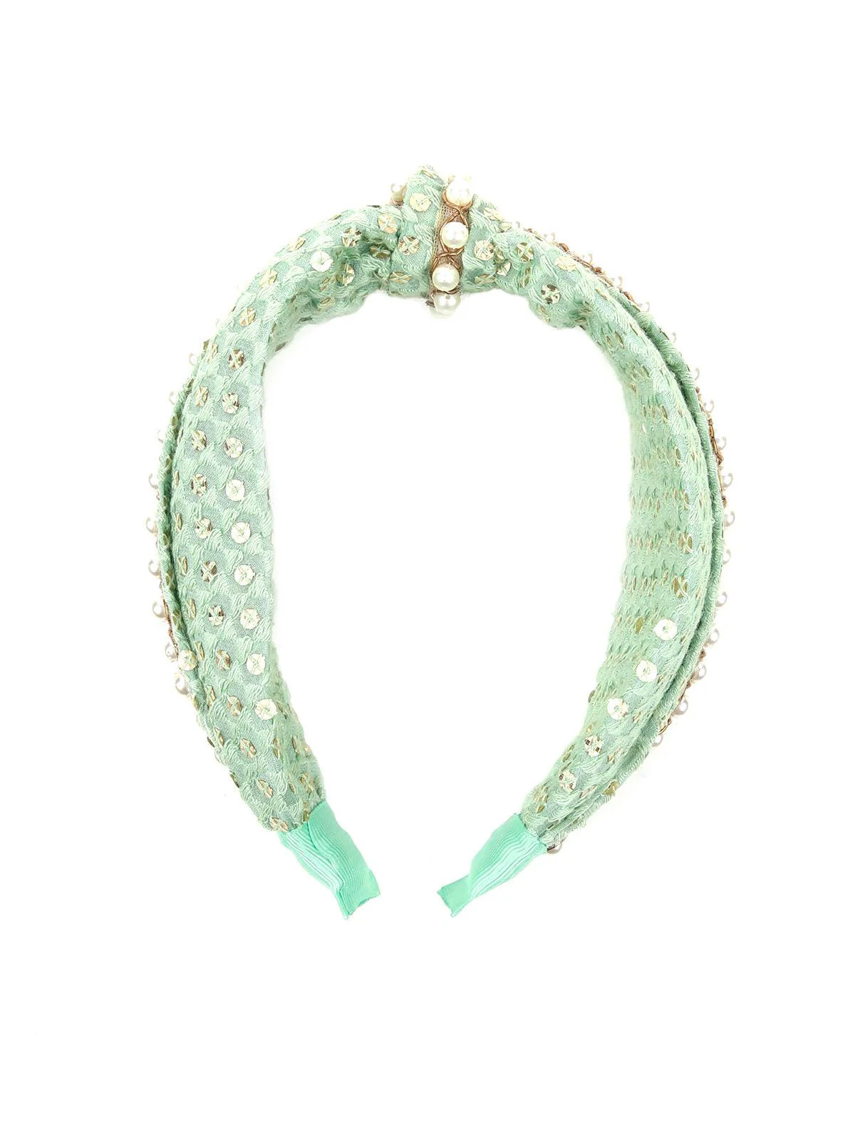 Odette Women Green Cloth Cross Knot Hair Hoop Headband - Image 6