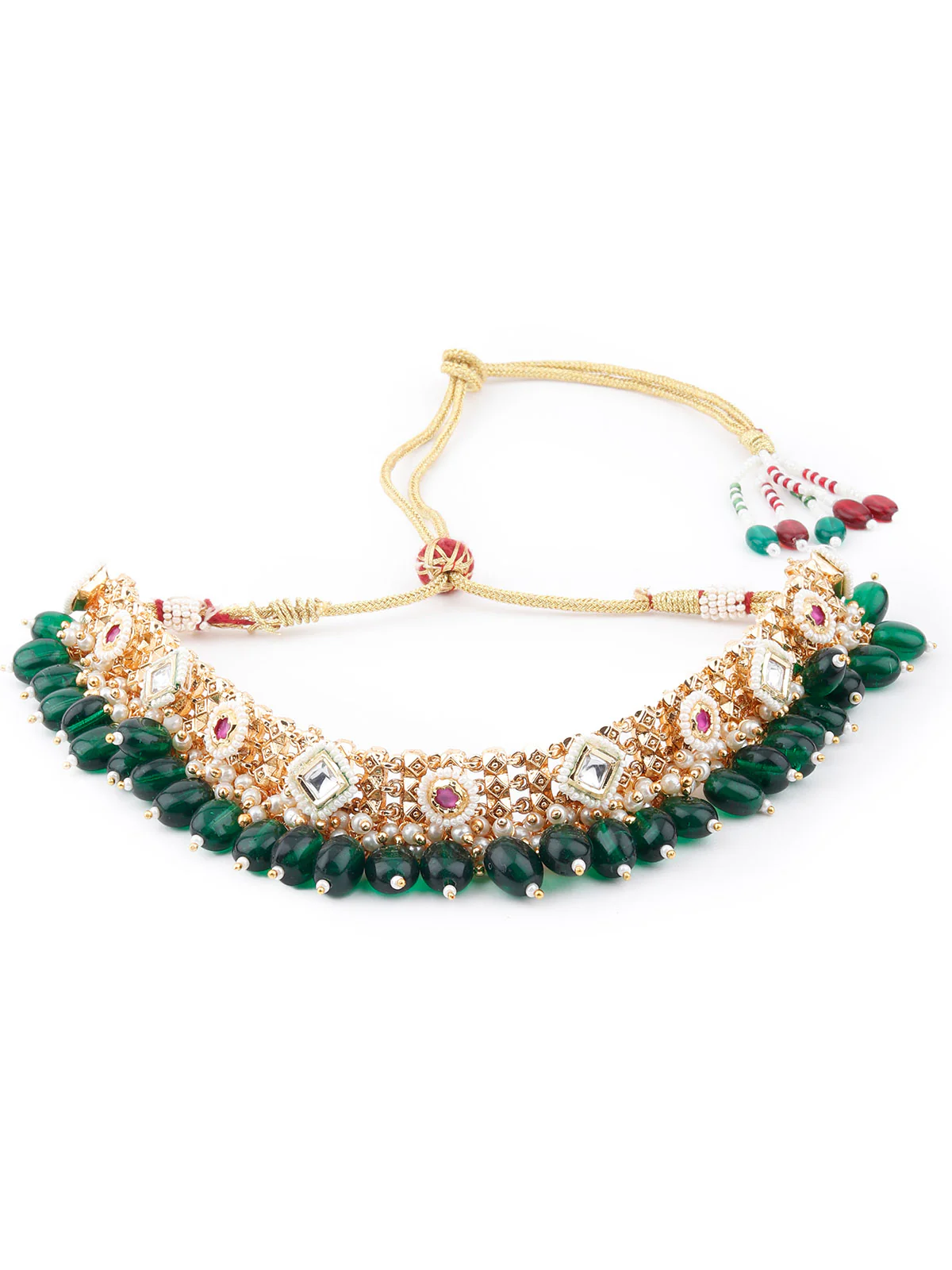 Odette Women Green Cluster Beads Choker Necklace Set - Image 4