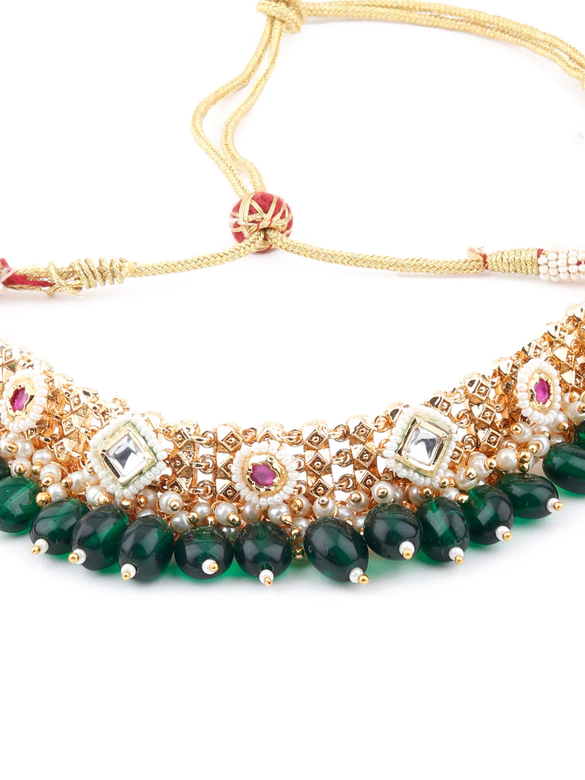 Odette Women Green Cluster Beads Choker Necklace Set - Image 5