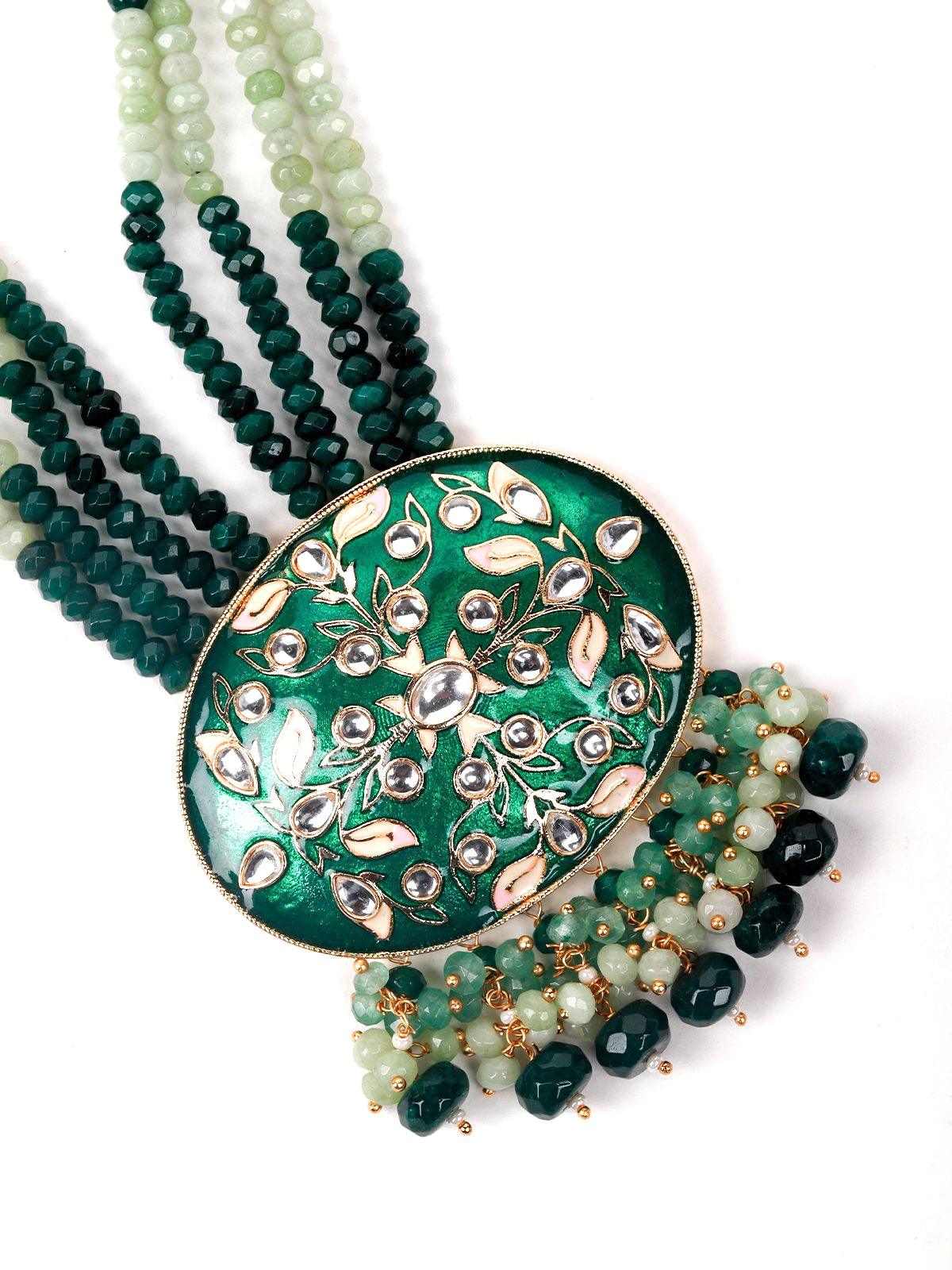 Odette Women Green Metal Haar Necklace Set - Image 5