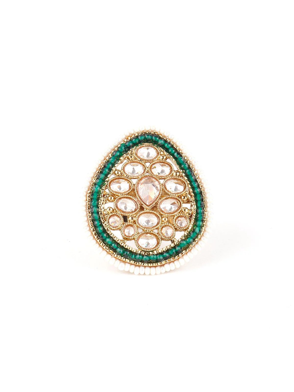 Odette Women Green Drop Shape Finger Ring - Image 3