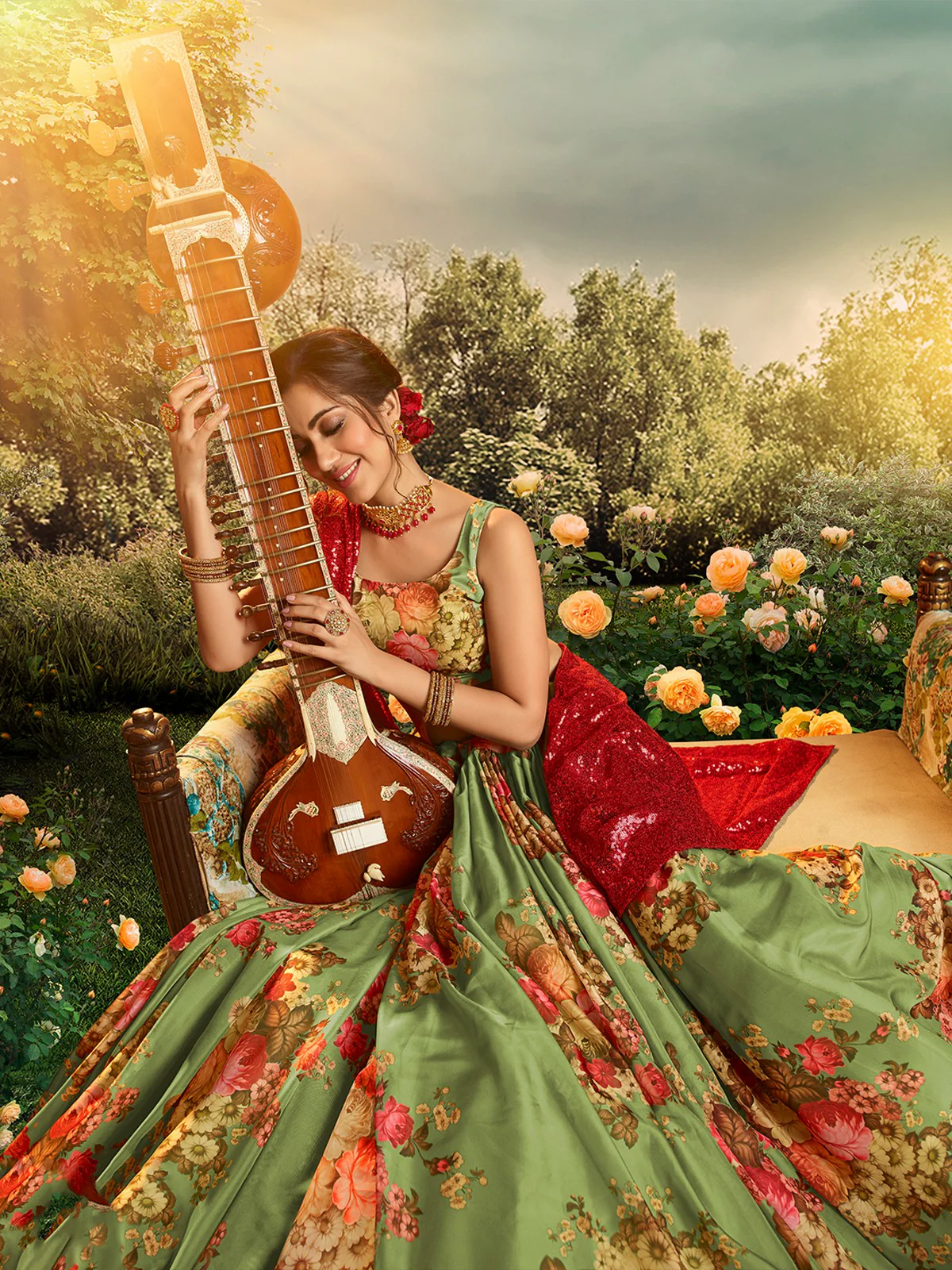 Odette Women Green Elegant Semi Stitched Lehenga With Unstitched Blouse - Image 4