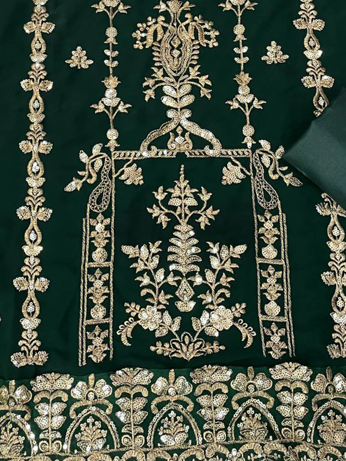 Odette Women Green Embroidered Georgette Semi Stitched Salwar Suit - Image 3