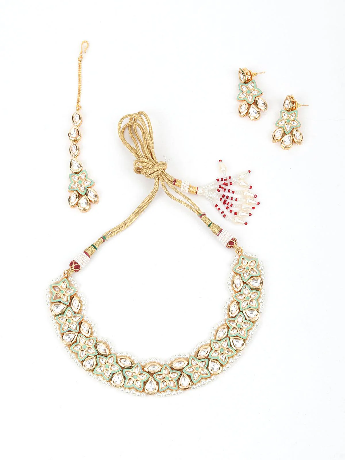 Odette Women Green Floral Ethnic Necklace - Image 3