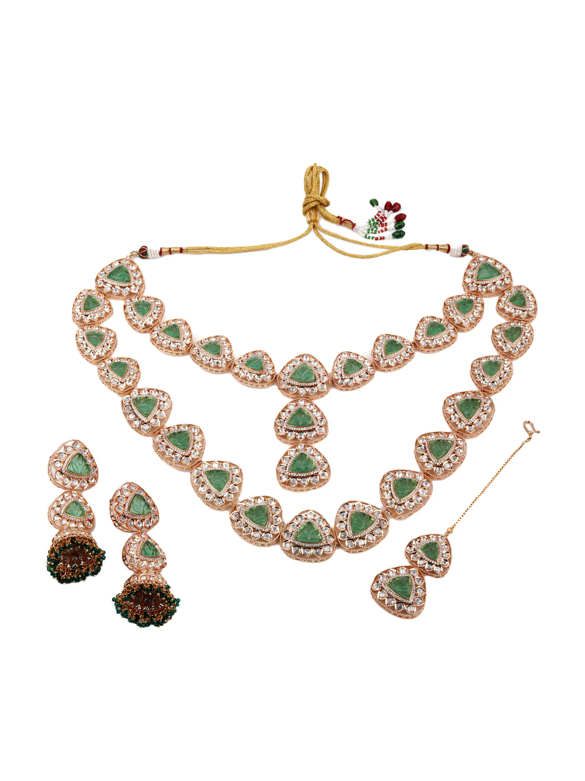 Odette Women Green, Gold And White Designer Choker Necklace Set - Image 3