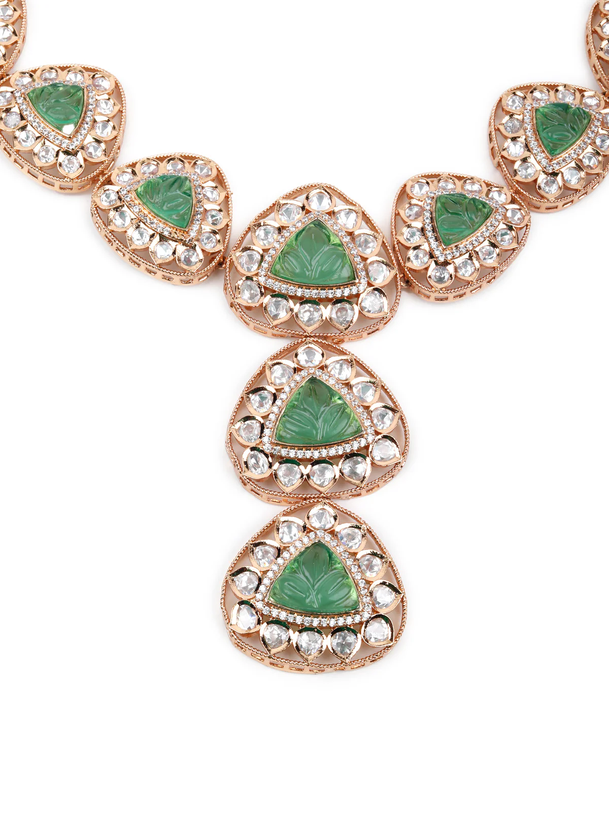 Odette Women Green, Gold And White Designer Choker Necklace Set - Image 4