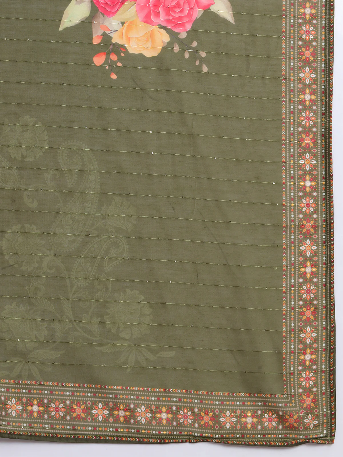 Odette Women Green Cotton Blend Embroidered Stitched Kurta Set - Image 5