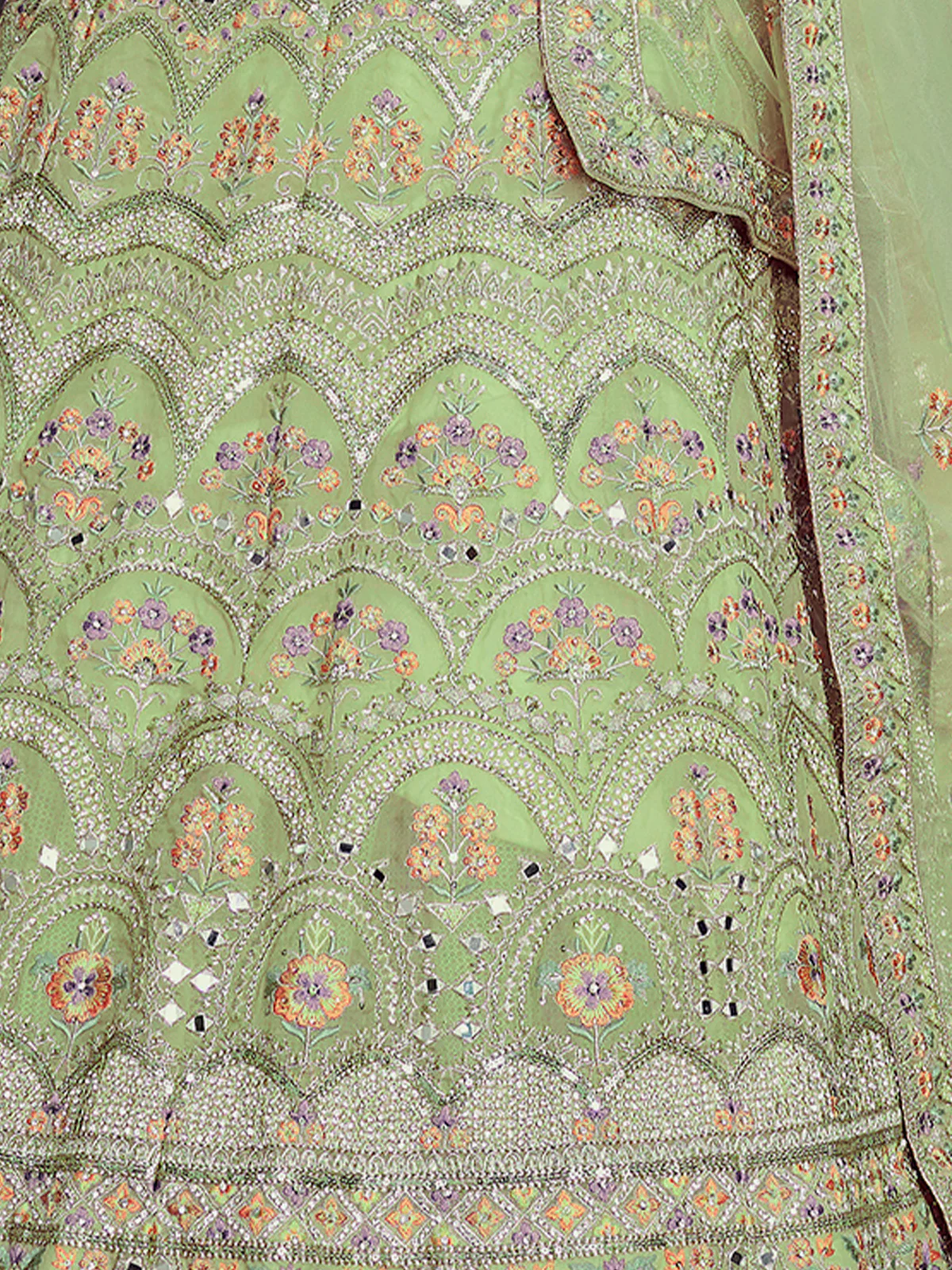 Odette Women Green Embroidered Organza Semi Stitched Lehenga With Unstitched Blouse - Image 3