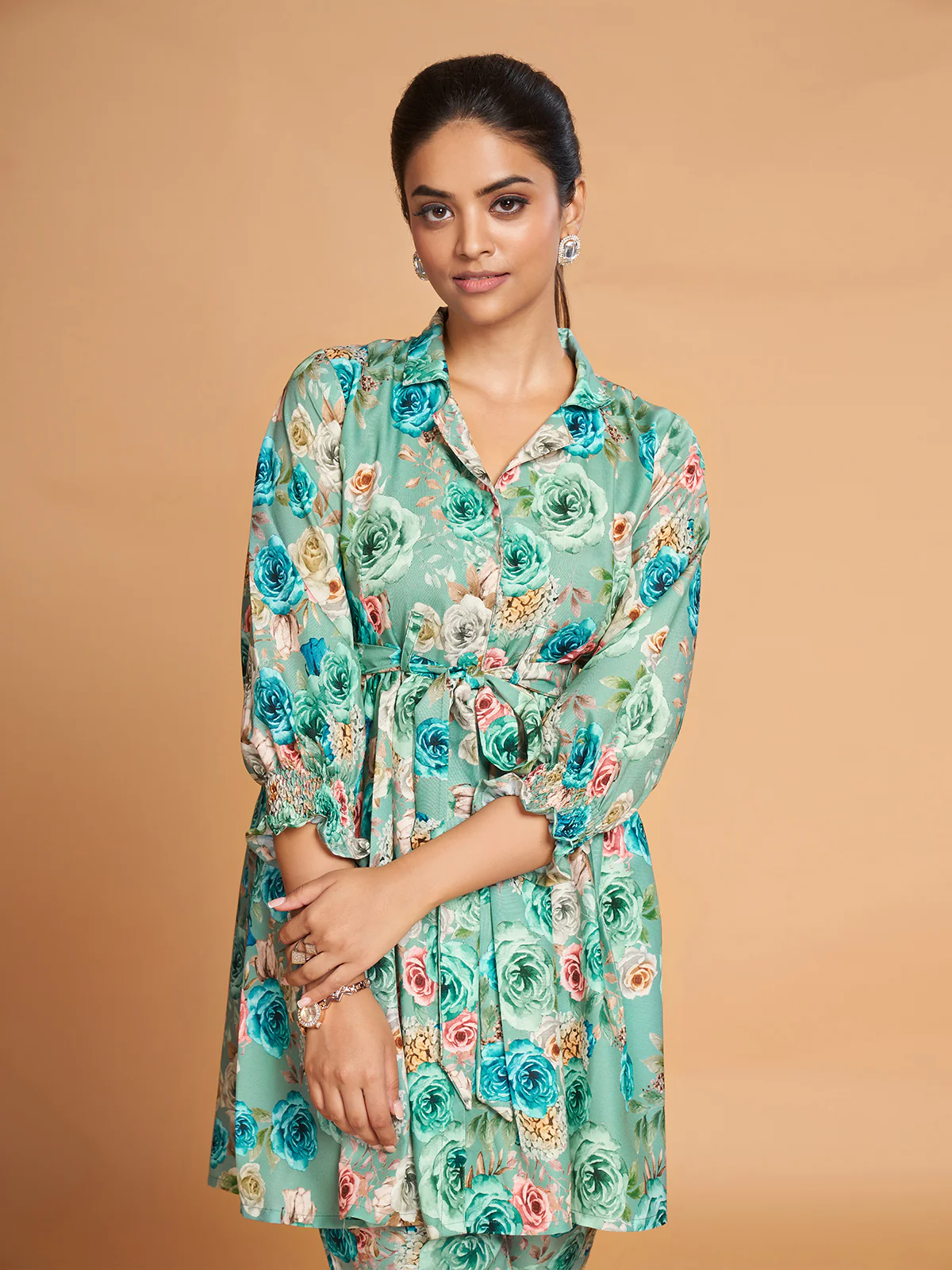 Odette Women Sea Green Rayon Printed Stitched Co-Ord Set - Image 4
