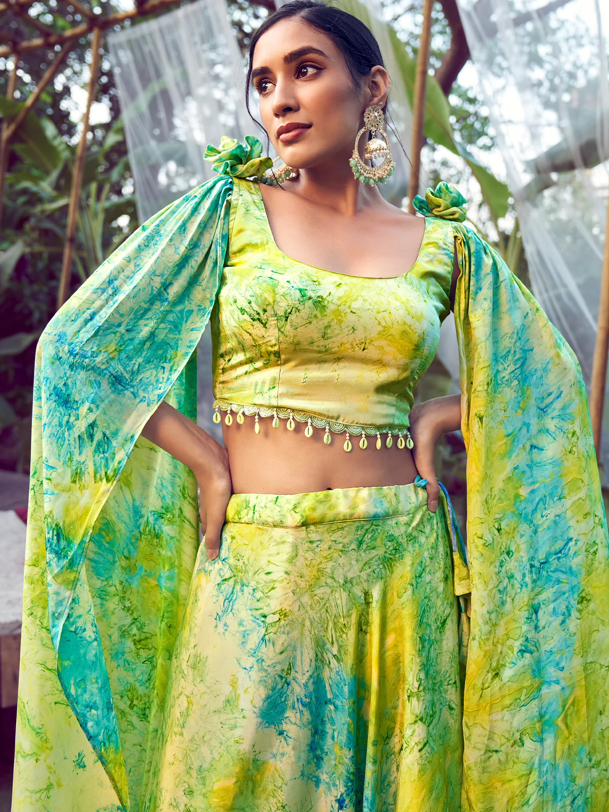 Odette Women Green Silk Blend Stitched Lehenga Choli - Image 2