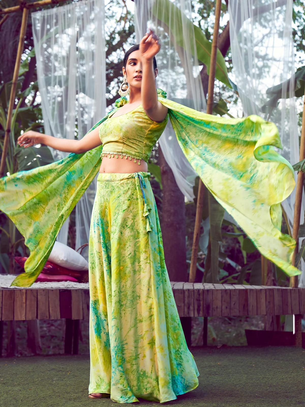 Odette Women Green Silk Blend Stitched Lehenga Choli - Image 4