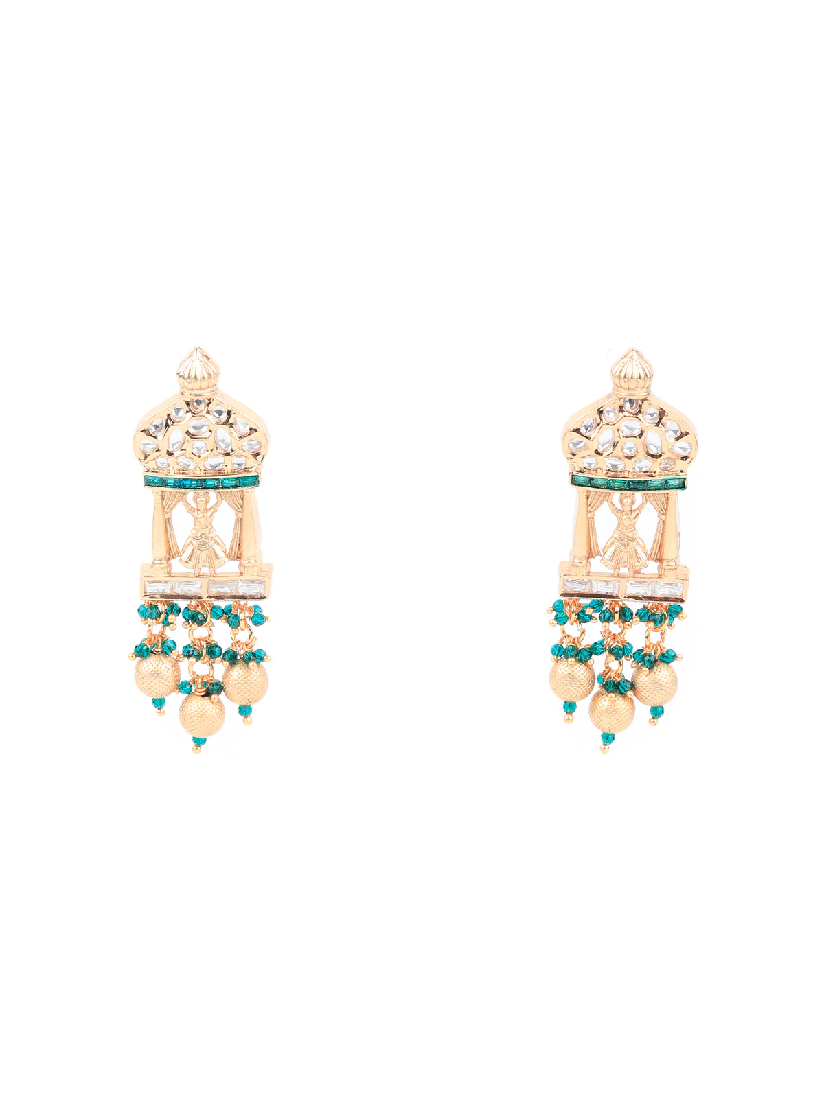Odette Women Green Temple Pendant Long Bridal Necklace - Image 6