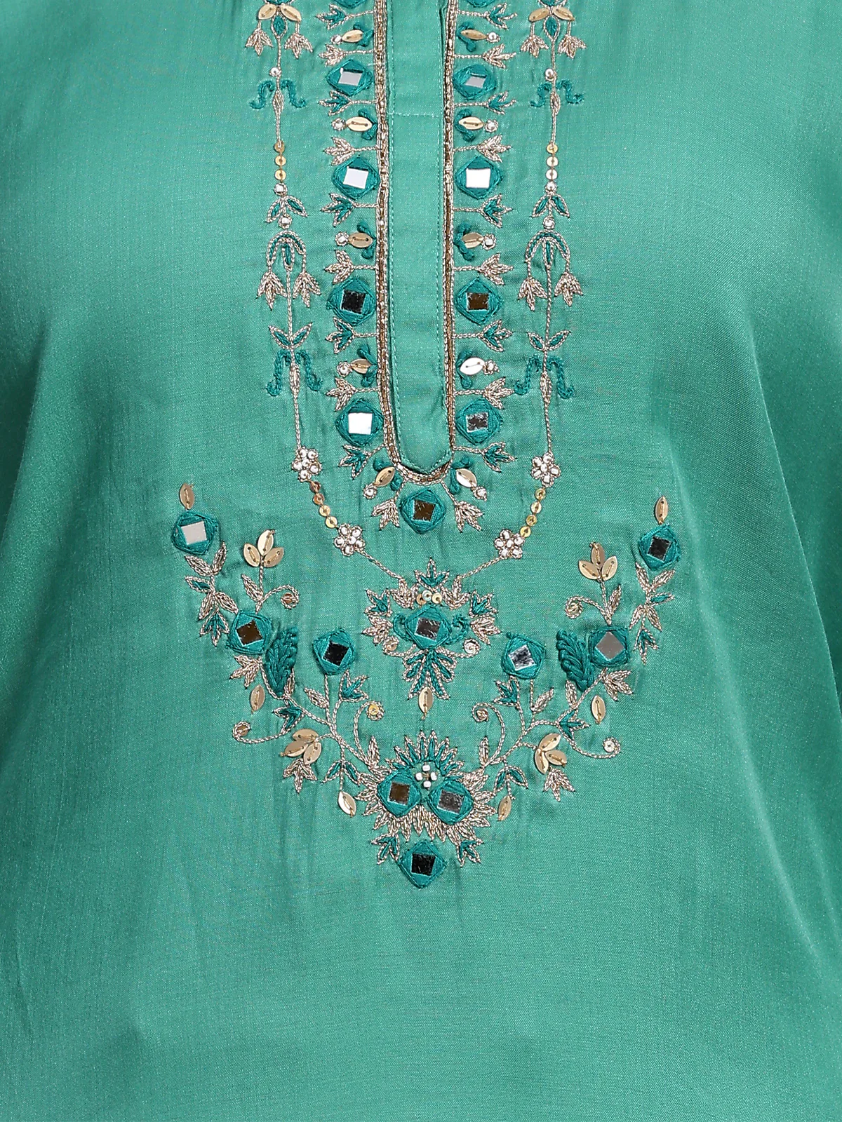 Odette Women Green Viscose Embroidered Stitched Kurta Set - Image 6