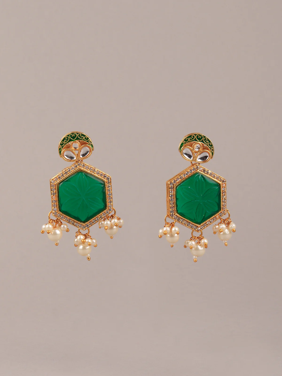 Odette Women Green-White Pearl-Kundan Traditional Necklace - Image 3