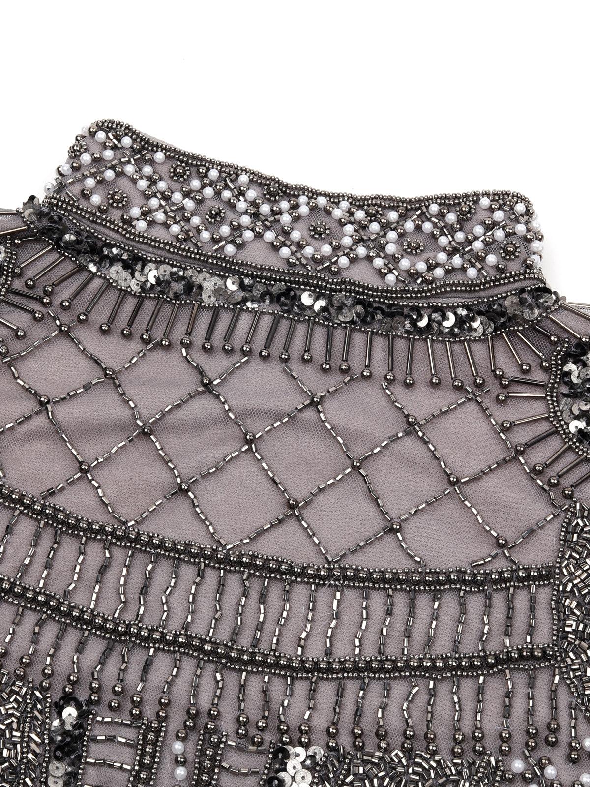 Odette Women Grey All Over Sequin Gown Stitched Dress - Image 6