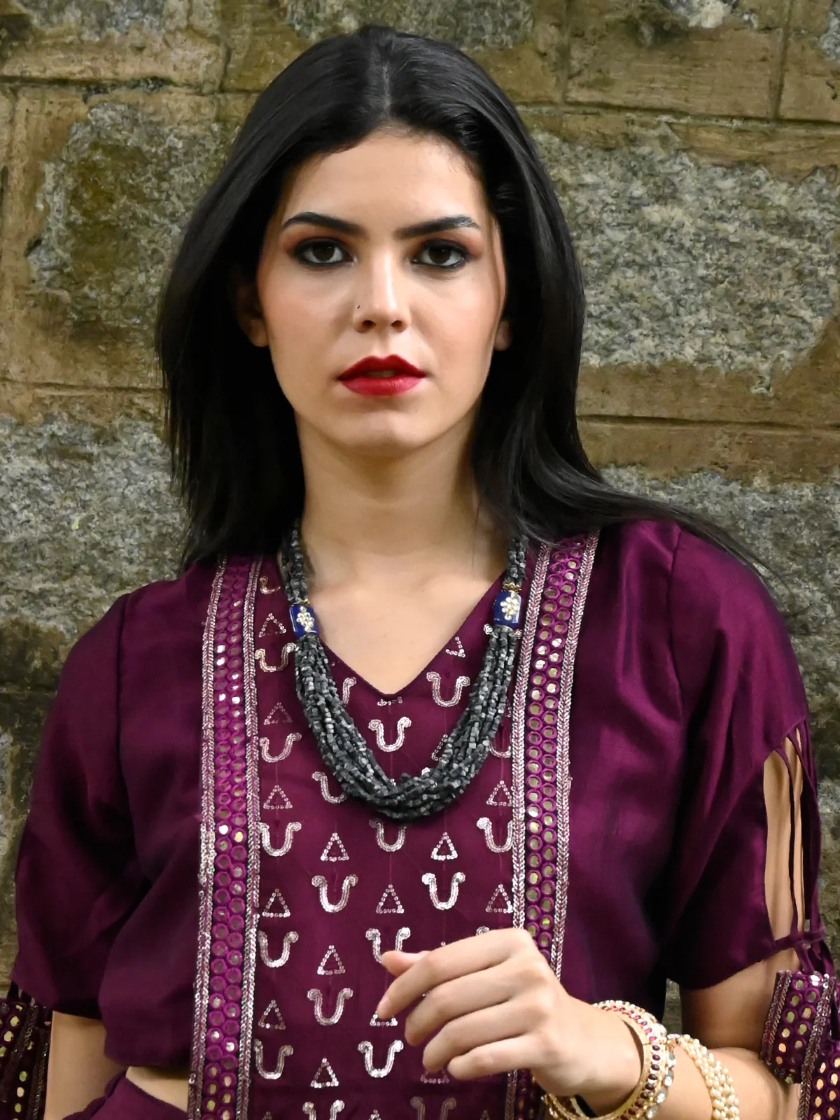 Odette Women Grey And Black Mixed Beads Necklace - Image 2