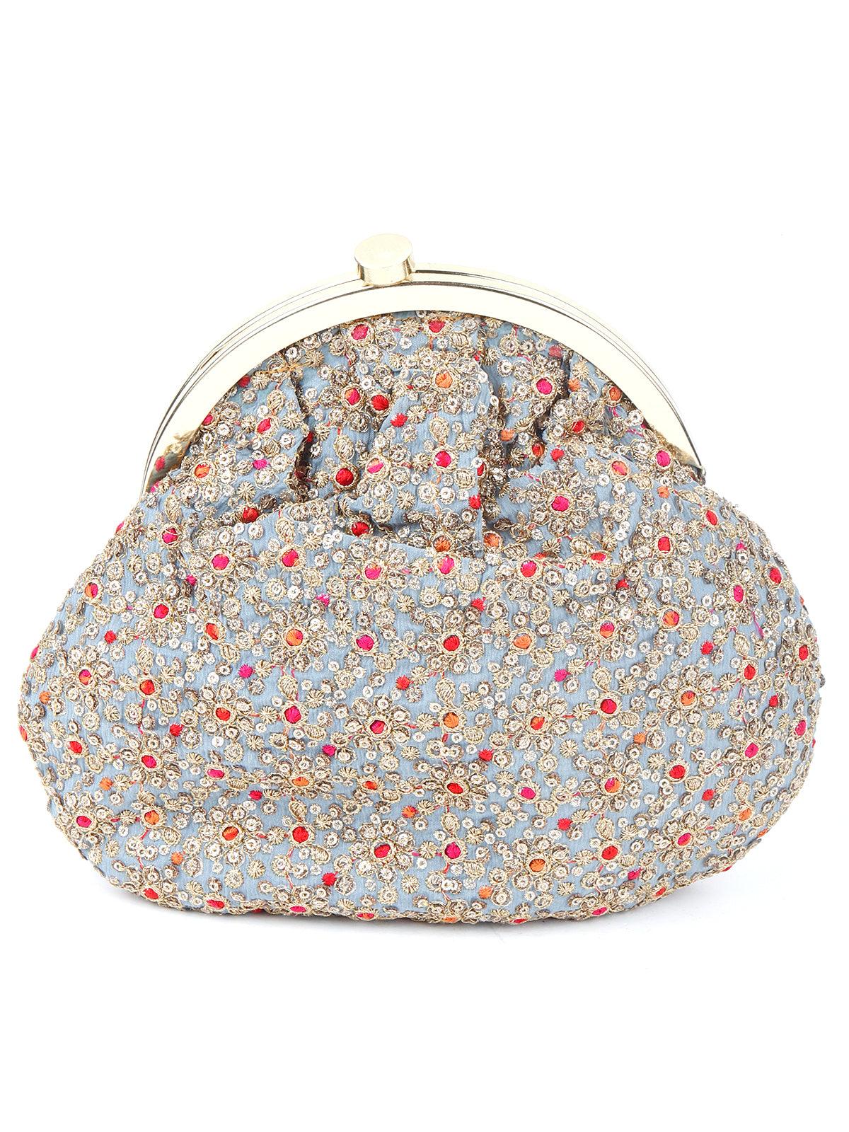 Odette Women Grey And Golden Embroidered Batuwa - Image 3