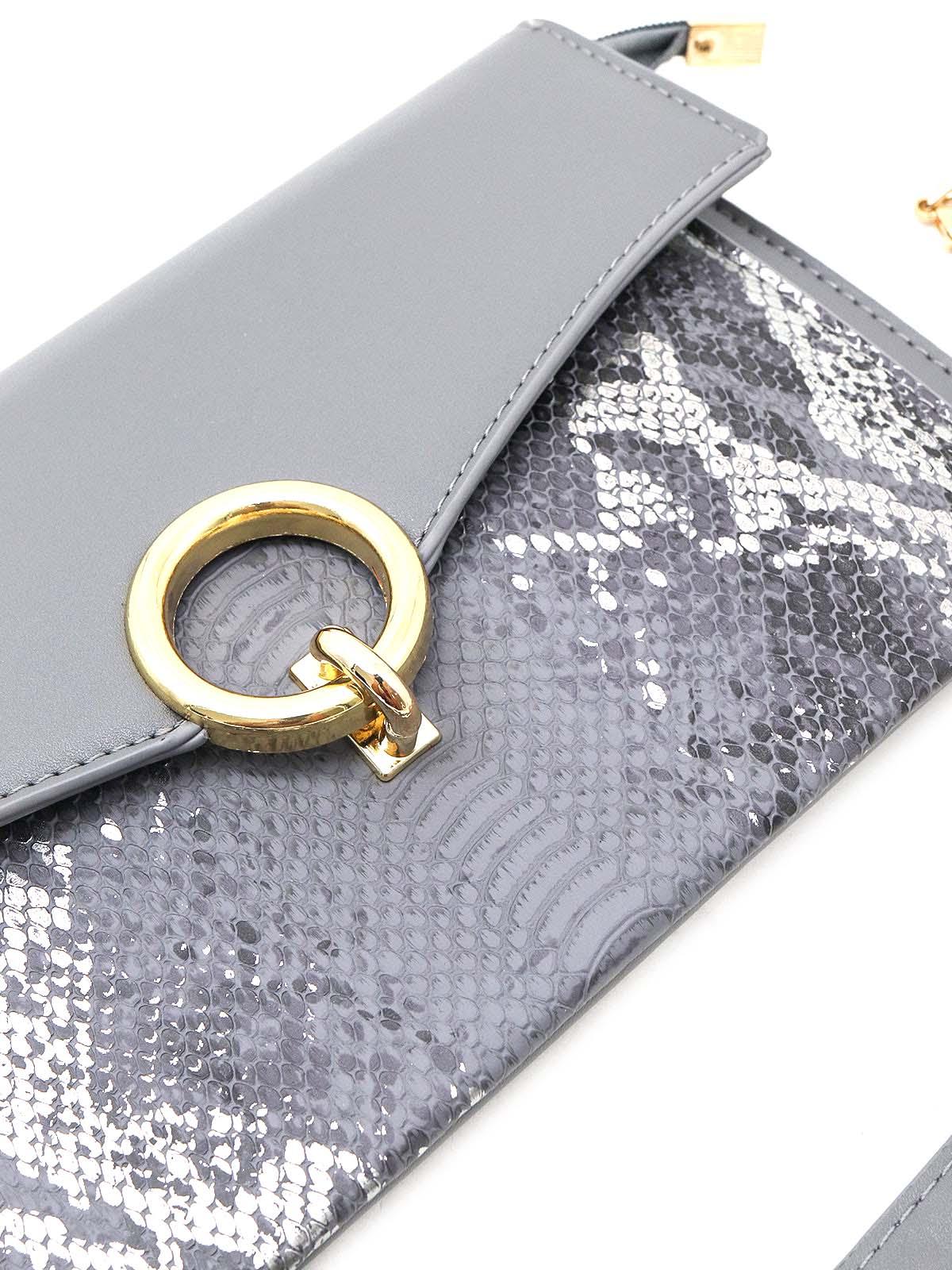 Odette Women Grey And Silver Faux Leather Posh Handbag! - Image 4