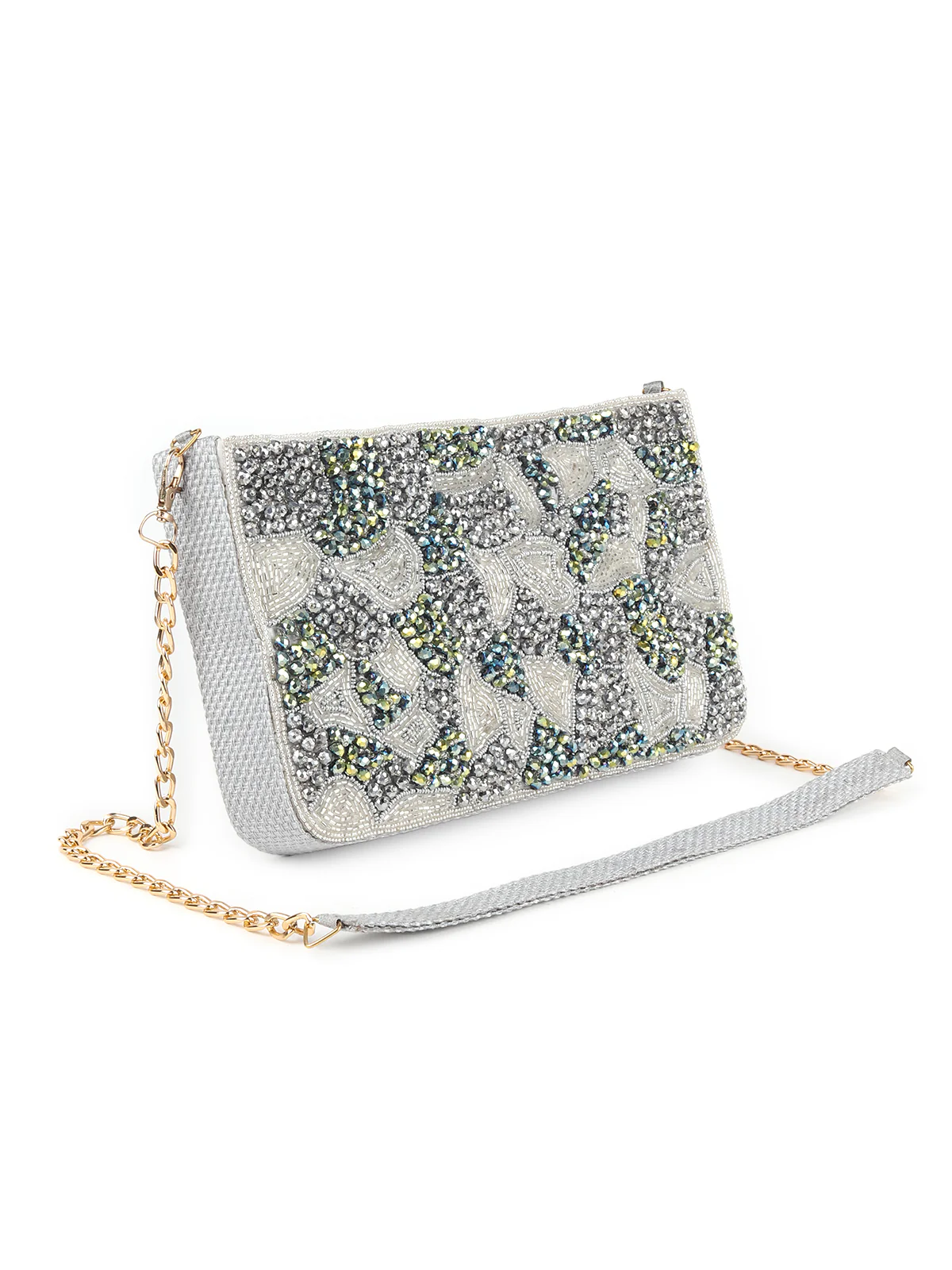 Odette Grey Fabric Beads Clutch For Women - Image 4