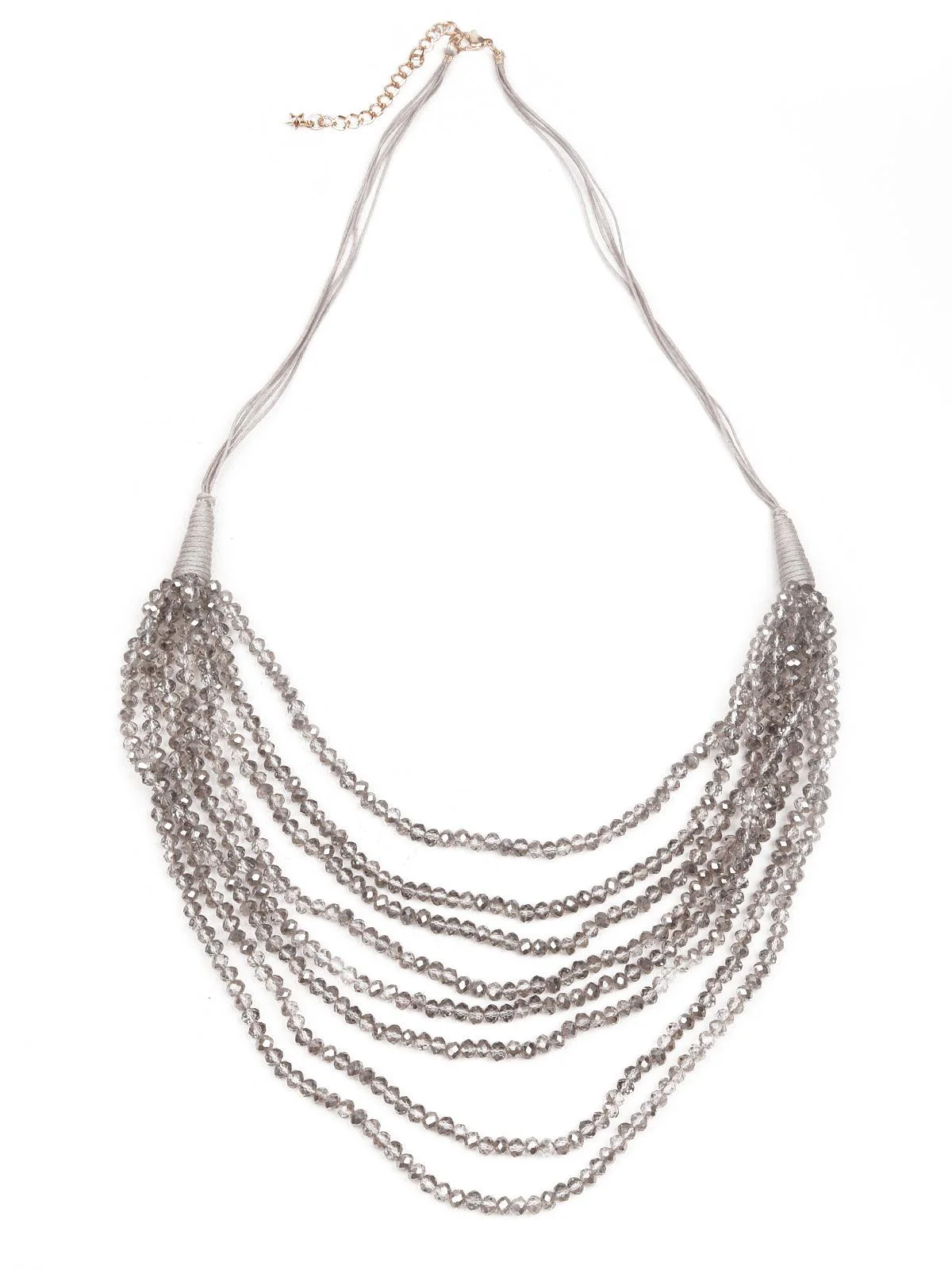 Odette Women Grey Crystal Beaded Multi Layered Neckpiece - Image 3