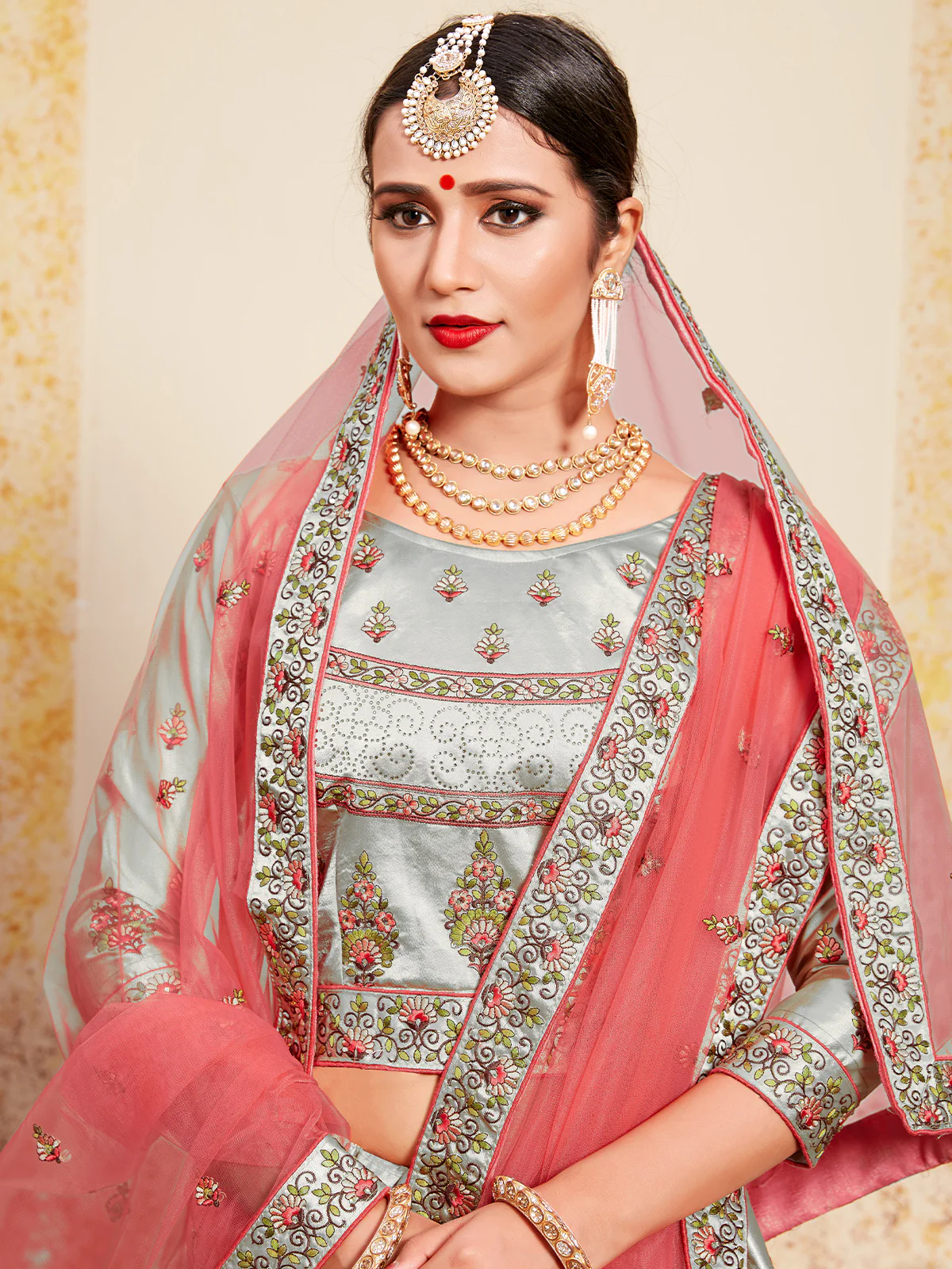Odette Women Grey Designer Semi Stitched Lehenga With Unstitched Blouse - Image 4