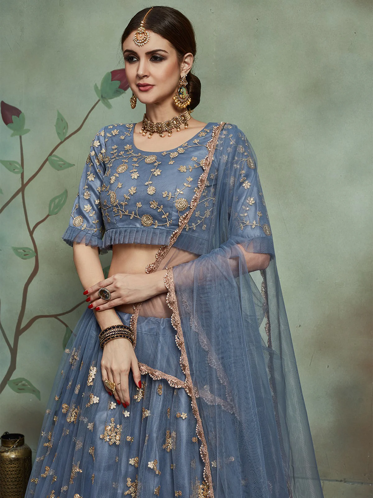 Odette Women Grey Designer Semi Stitched Lehenga With Unstitched Blouse - Image 4