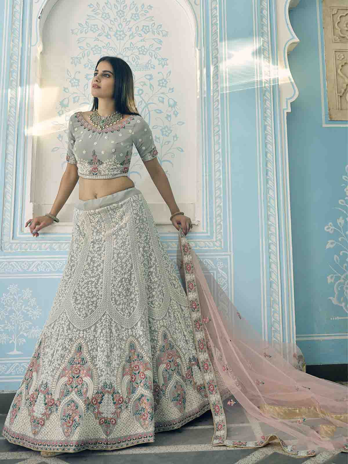 Odette Women Grey Designer Semi Stitched Lehenga With Unstitched Blouse - Image 2