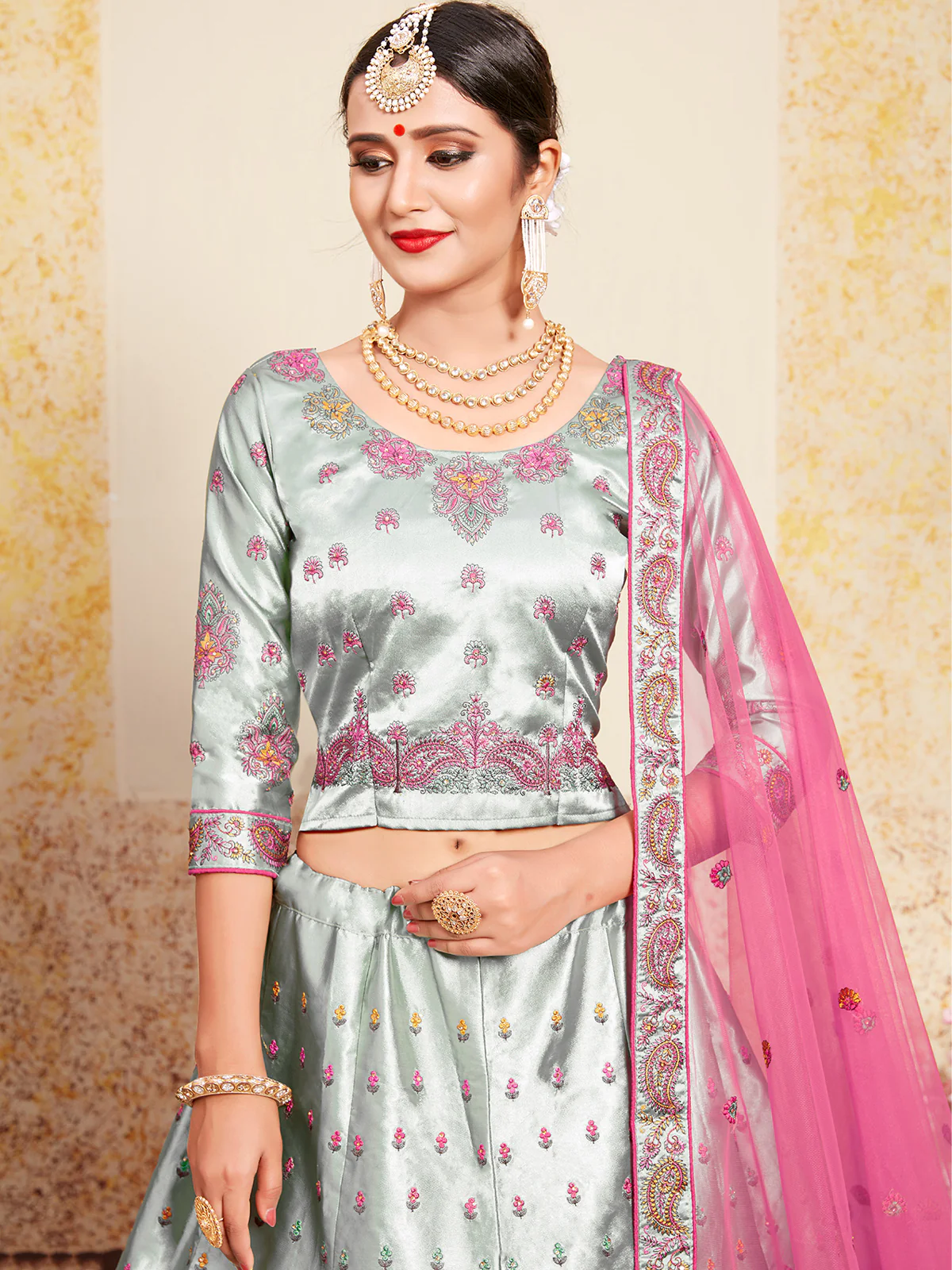 Odette Women Grey Designer Semi Stitched Lehenga With Unstitched Blouse - Image 3