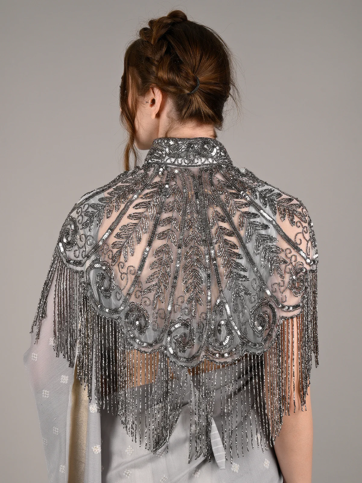 Odette Women Grey Metal Cape - Image 3