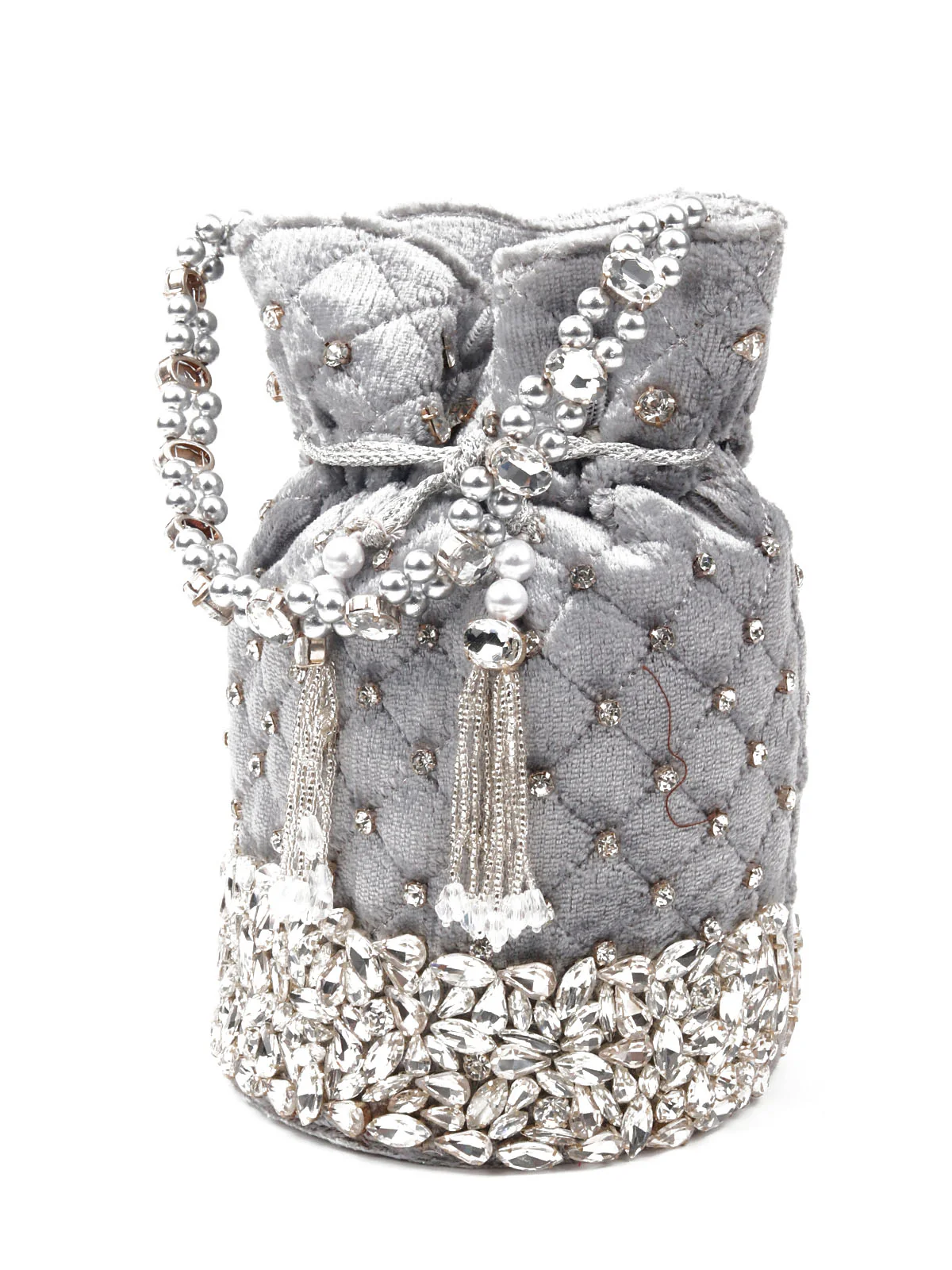 Odette Women Grey Embellished Potli Bag - Image 4