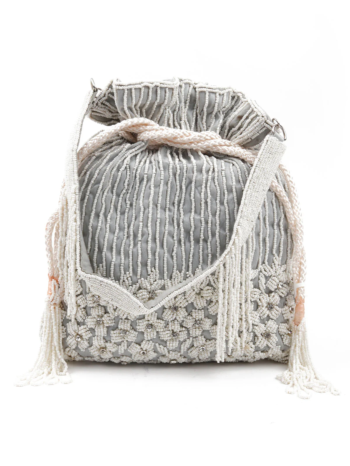 Odette Women Grey Embellished Potli Bag - Image 3