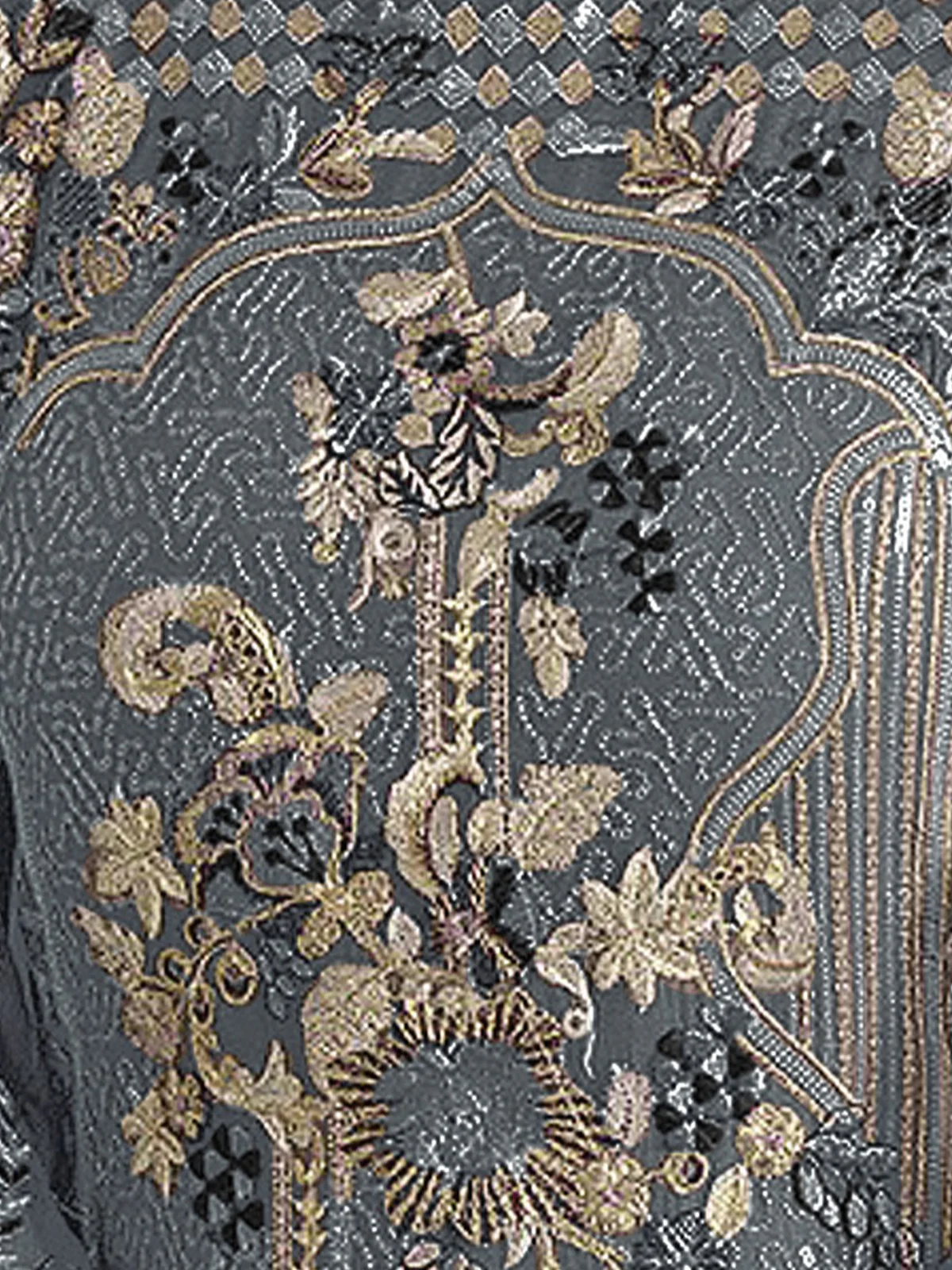 Odette Women Grey Embroidered Georgette Semi Stitched Salwar Suit - Image 4
