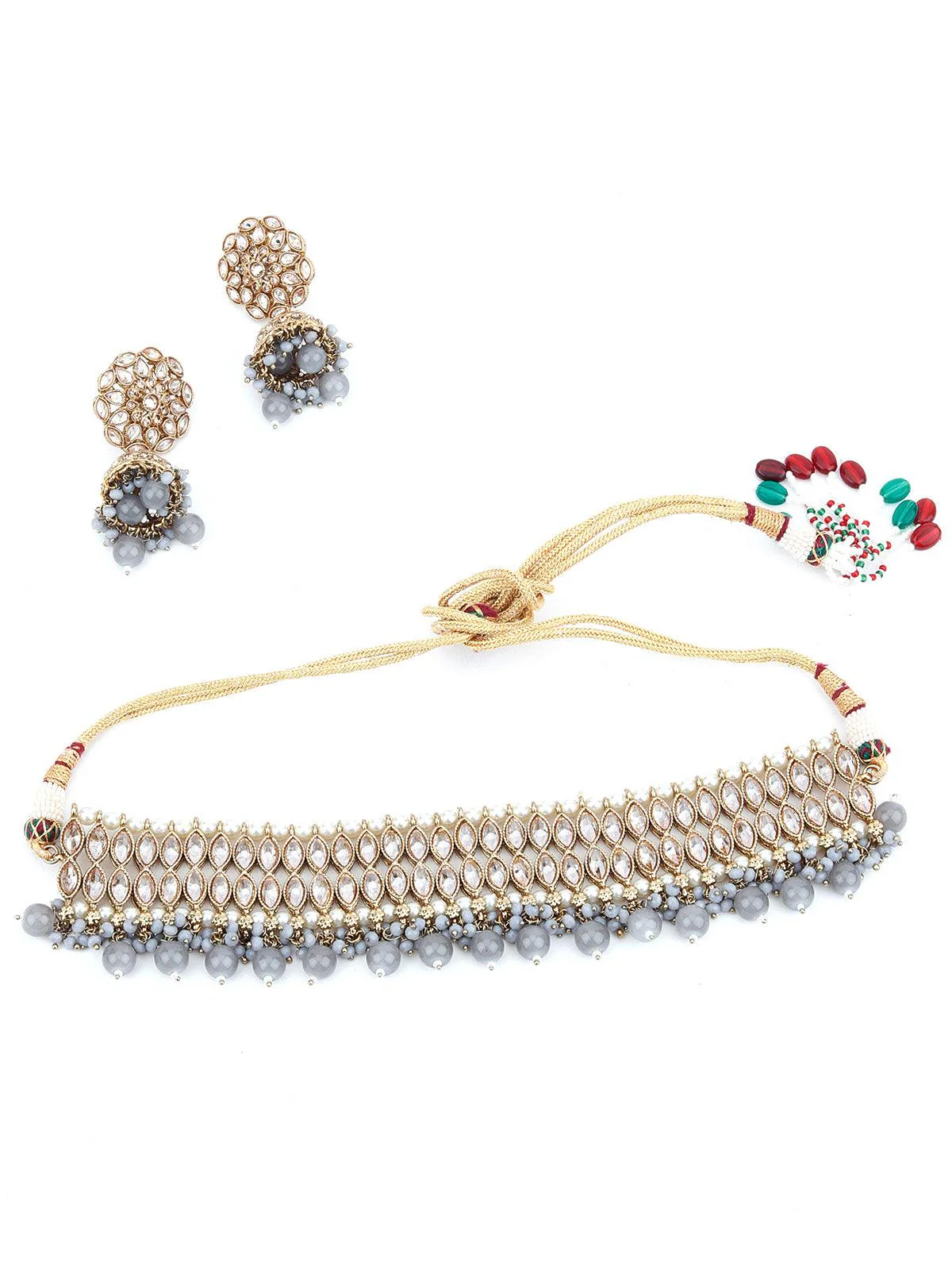 Odette Women Grey Gold Tone Choker Set - Image 3