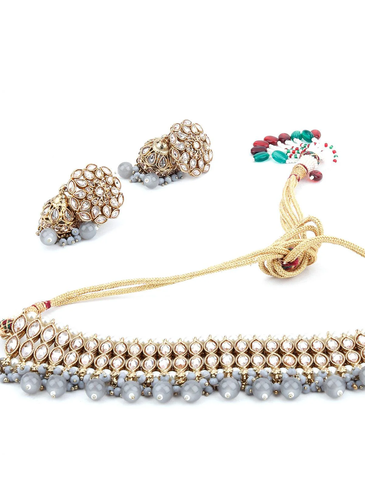 Odette Women Grey Gold Tone Choker Set - Image 4
