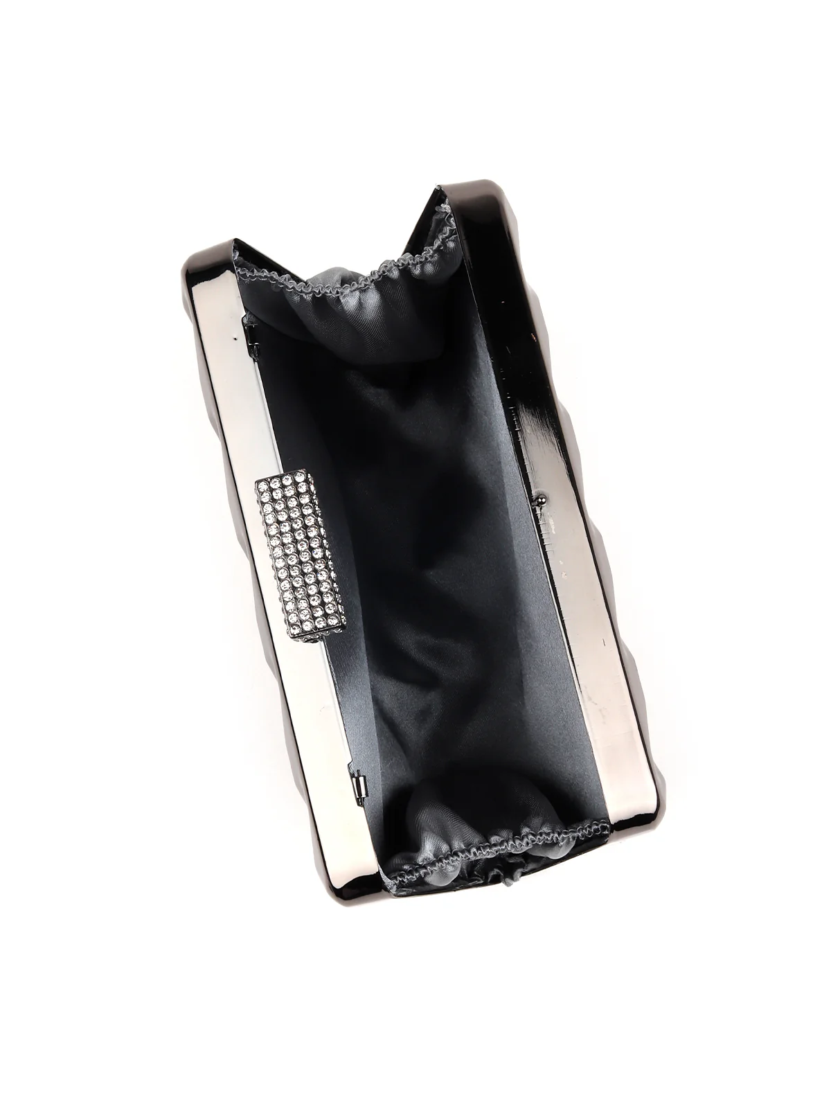 Odette Women Grey Hi-Gloss Metal Clutch - Image 6