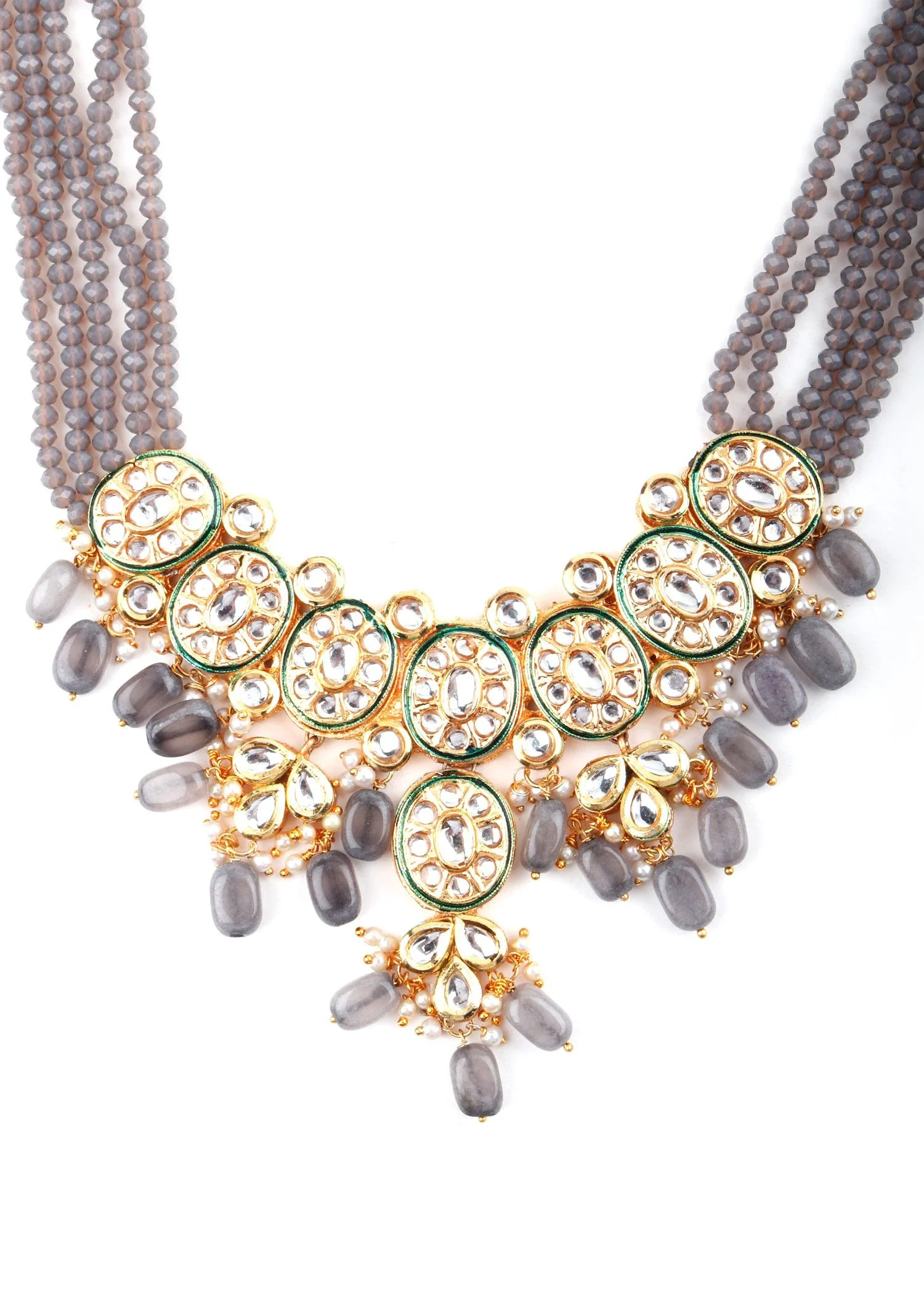 Odette Women Grey Kundan Trendy Necklace - Image 4