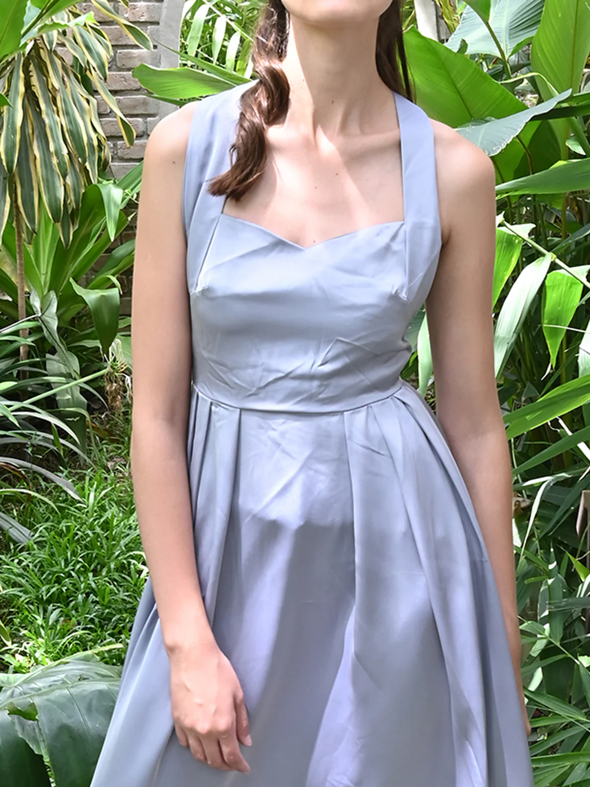 Odette Women Grey Satin Straps Belted Dress Partywear - Image 5
