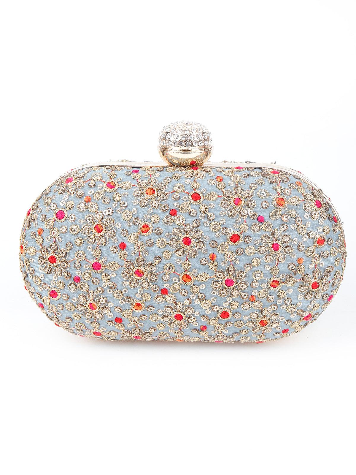 Odette Women Grey Sequins Clutch - Image 3