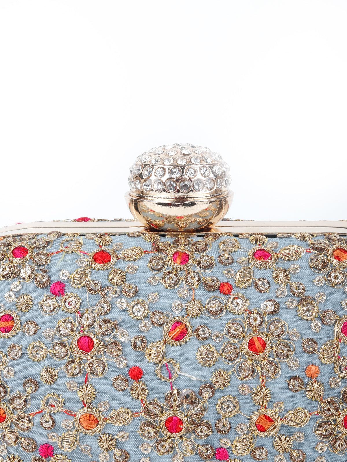 Odette Women Grey Sequins Clutch - Image 4
