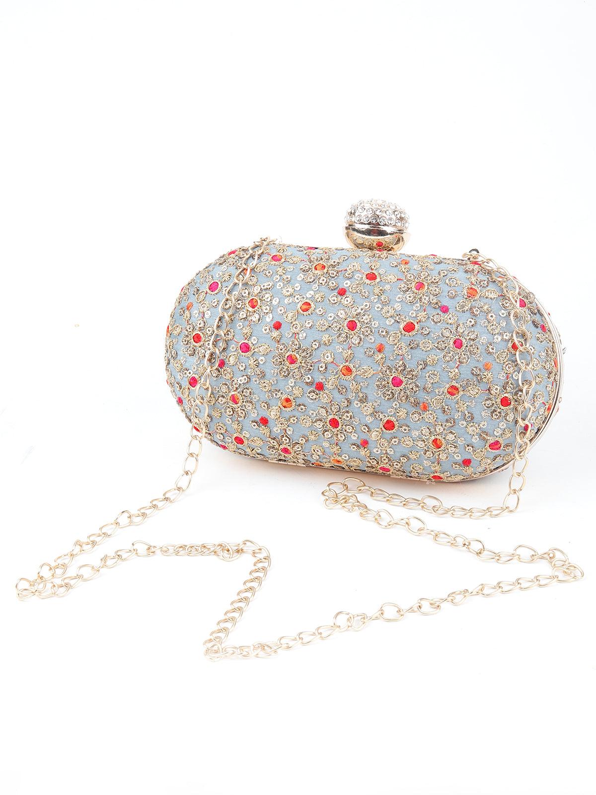 Odette Women Grey Sequins Clutch - Image 6