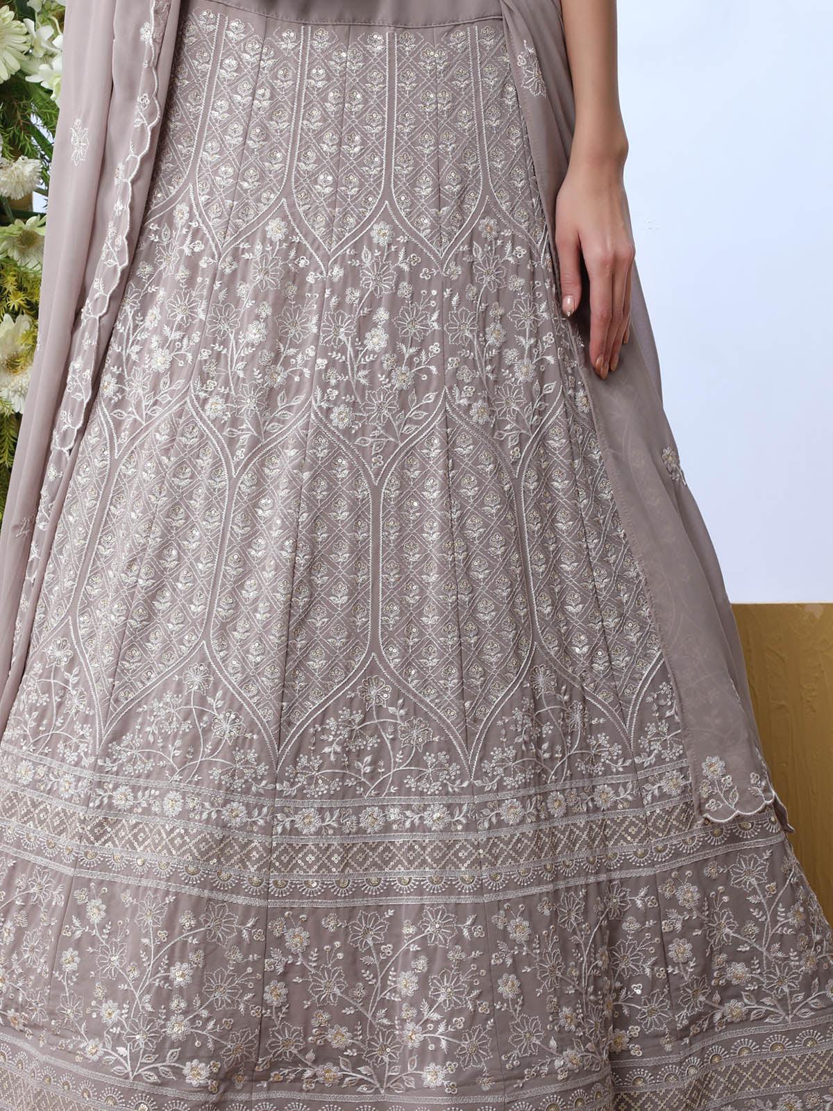 Odette Women Grey Sequins Georgette Semi Stitched Lehenga With  Unstitched Blouse - Image 4