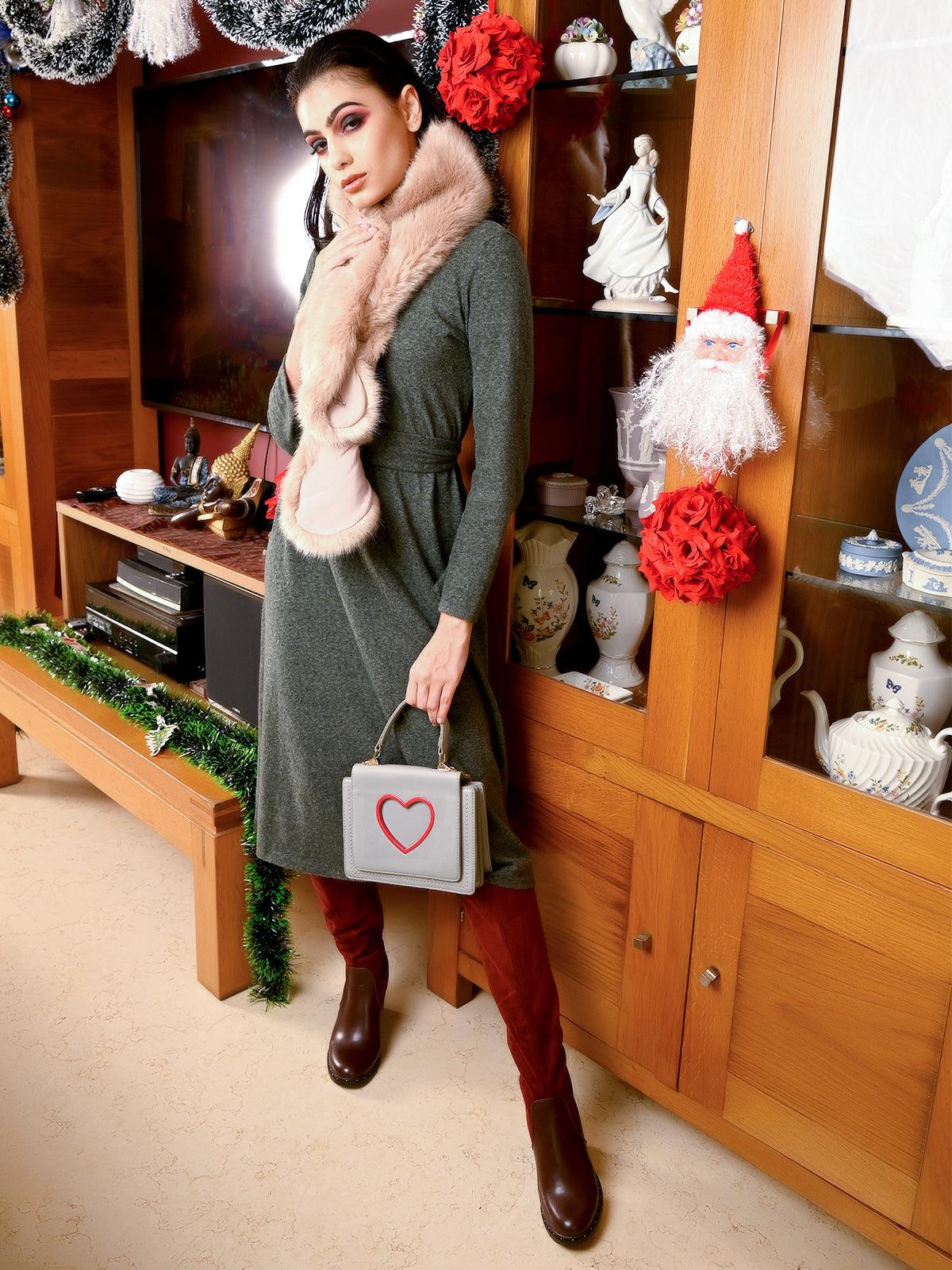 Odette Women Grey Smooth Heart Sling Bag - Image 2