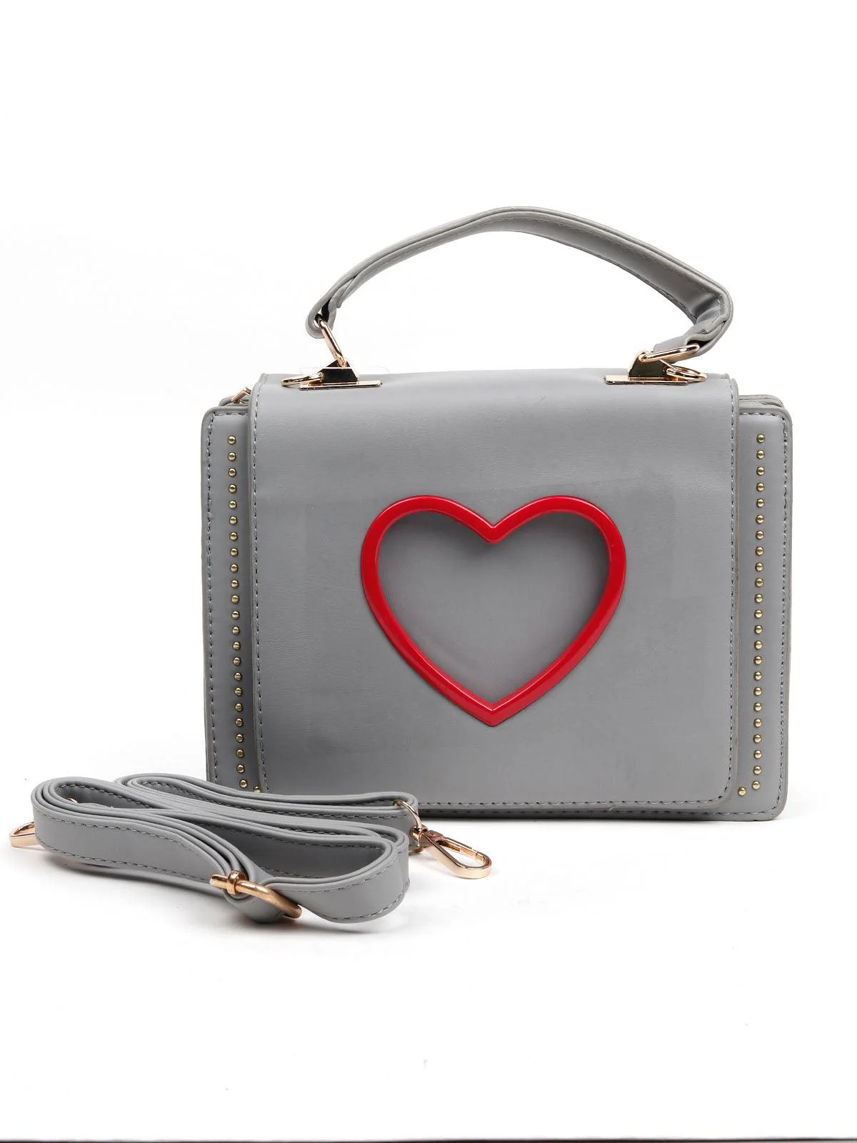 Odette Women Grey Smooth Heart Sling Bag - Image 3