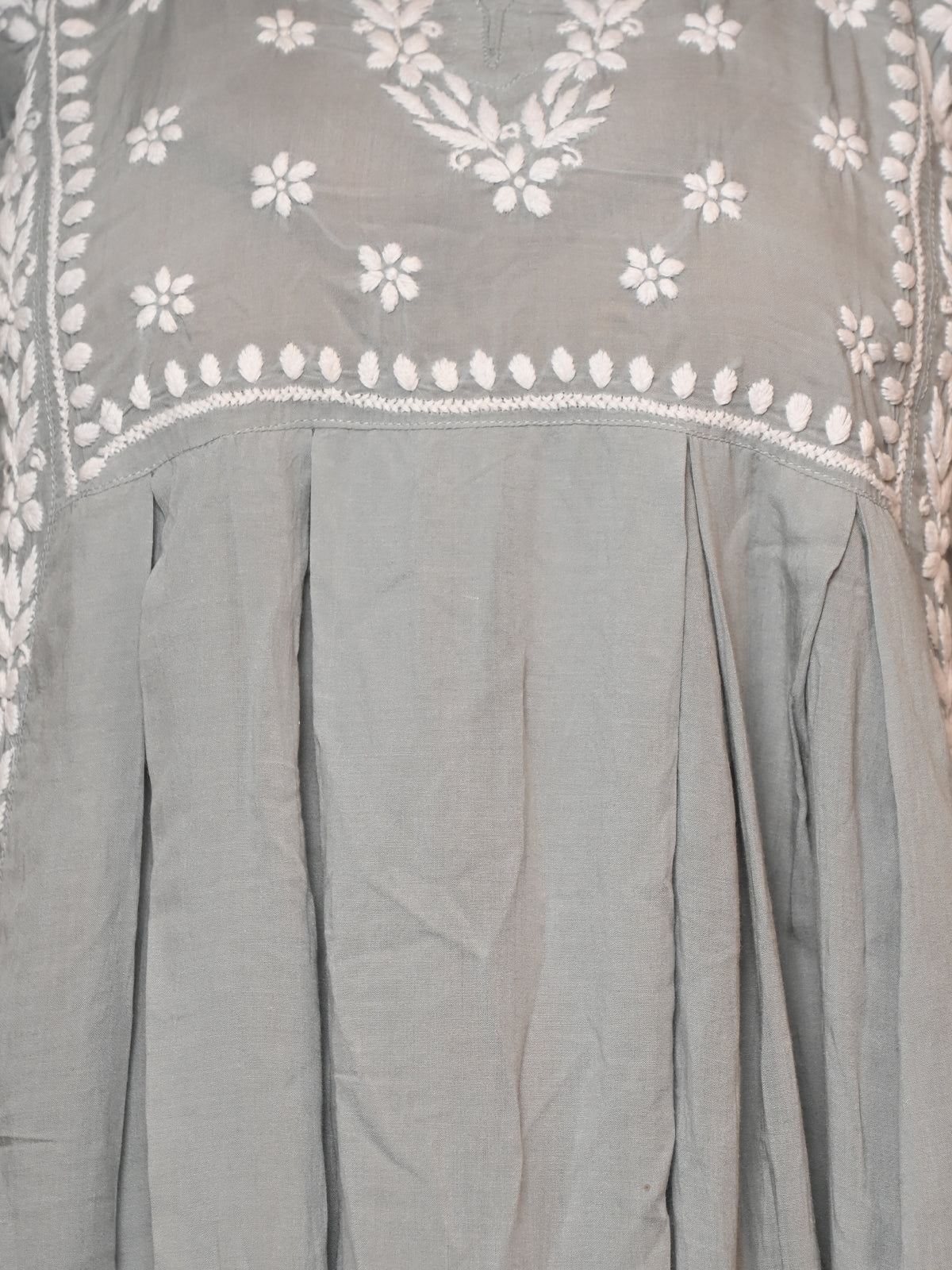 Odette Women Grey Viscose Chikankari Embroidered Stitched Kurta With Sharara Pant - Image 5