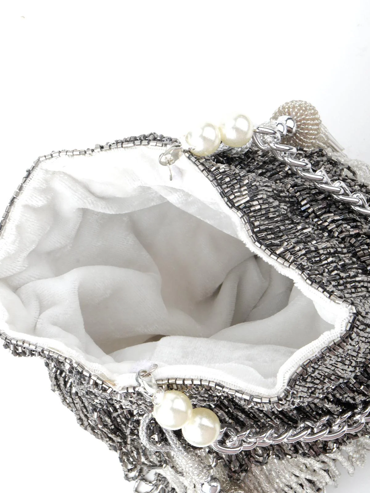 Odette Women Grey-White Tassel Potli - Image 4
