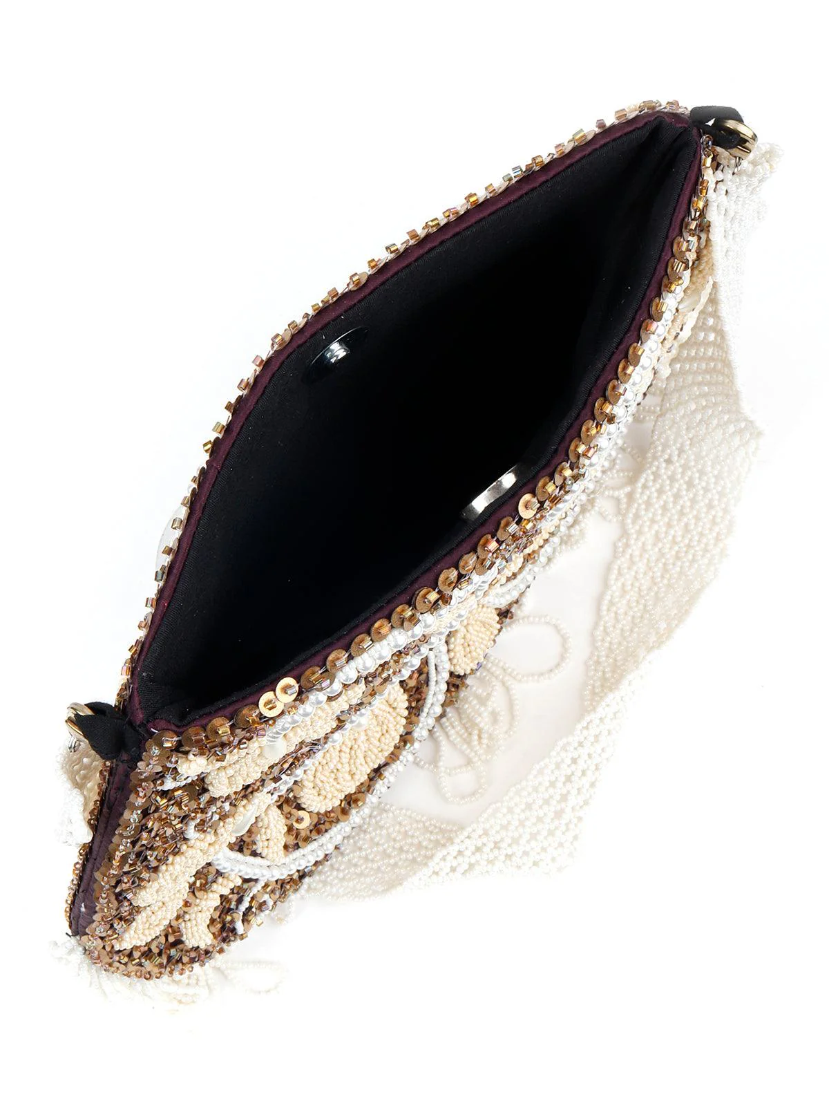 Odette Women Half Moon Shaped Brown Embroidered Sling Bag - Image 4