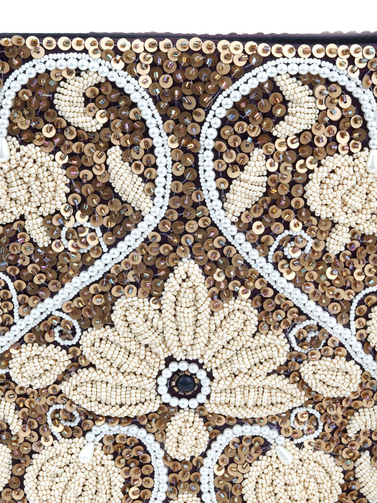 Odette Women Half Moon Shaped Brown Embroidered Sling Bag - Image 5