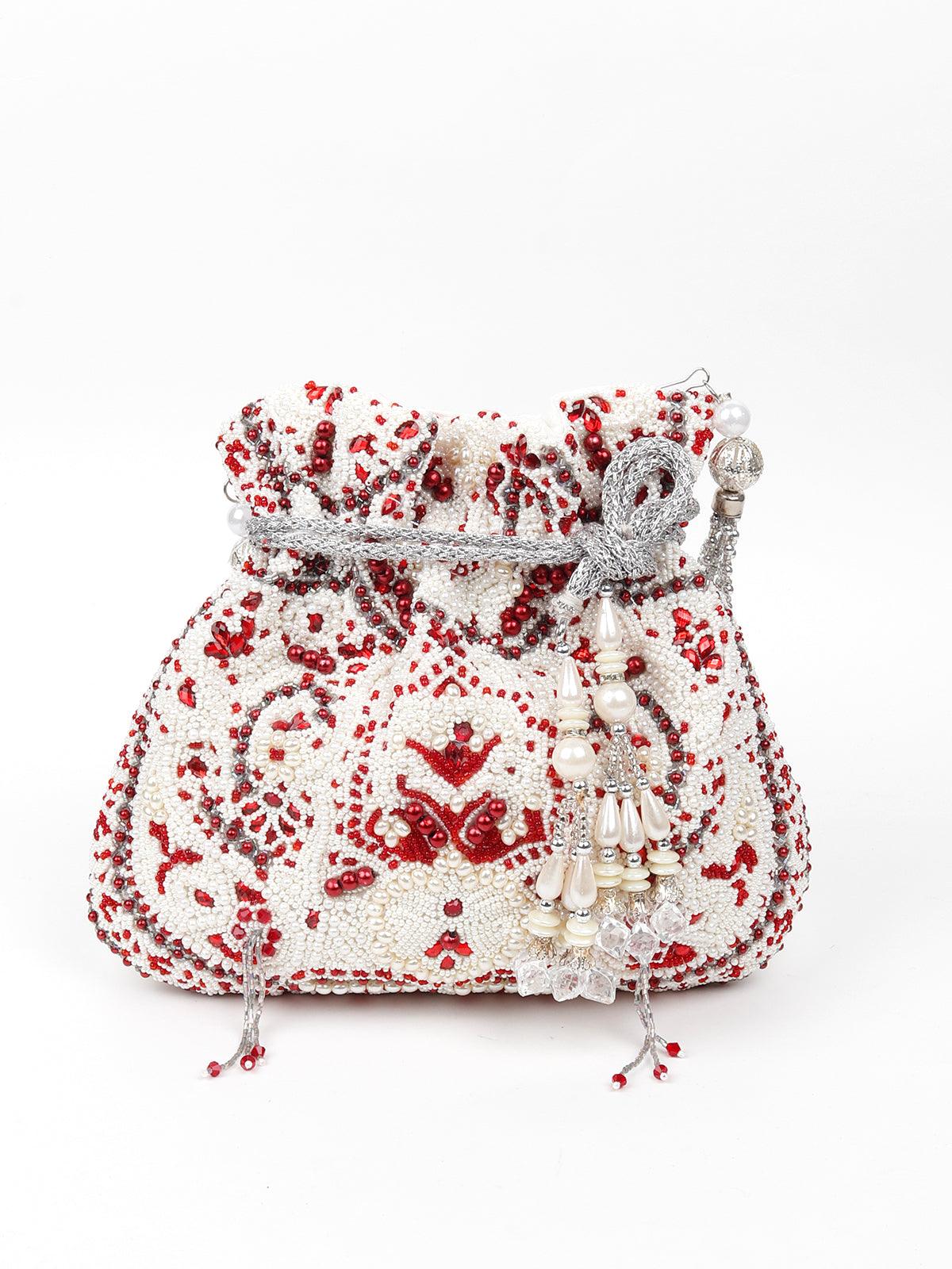 Odette Women Half Moon Shaped Embroidered Potli Bag - Image 3