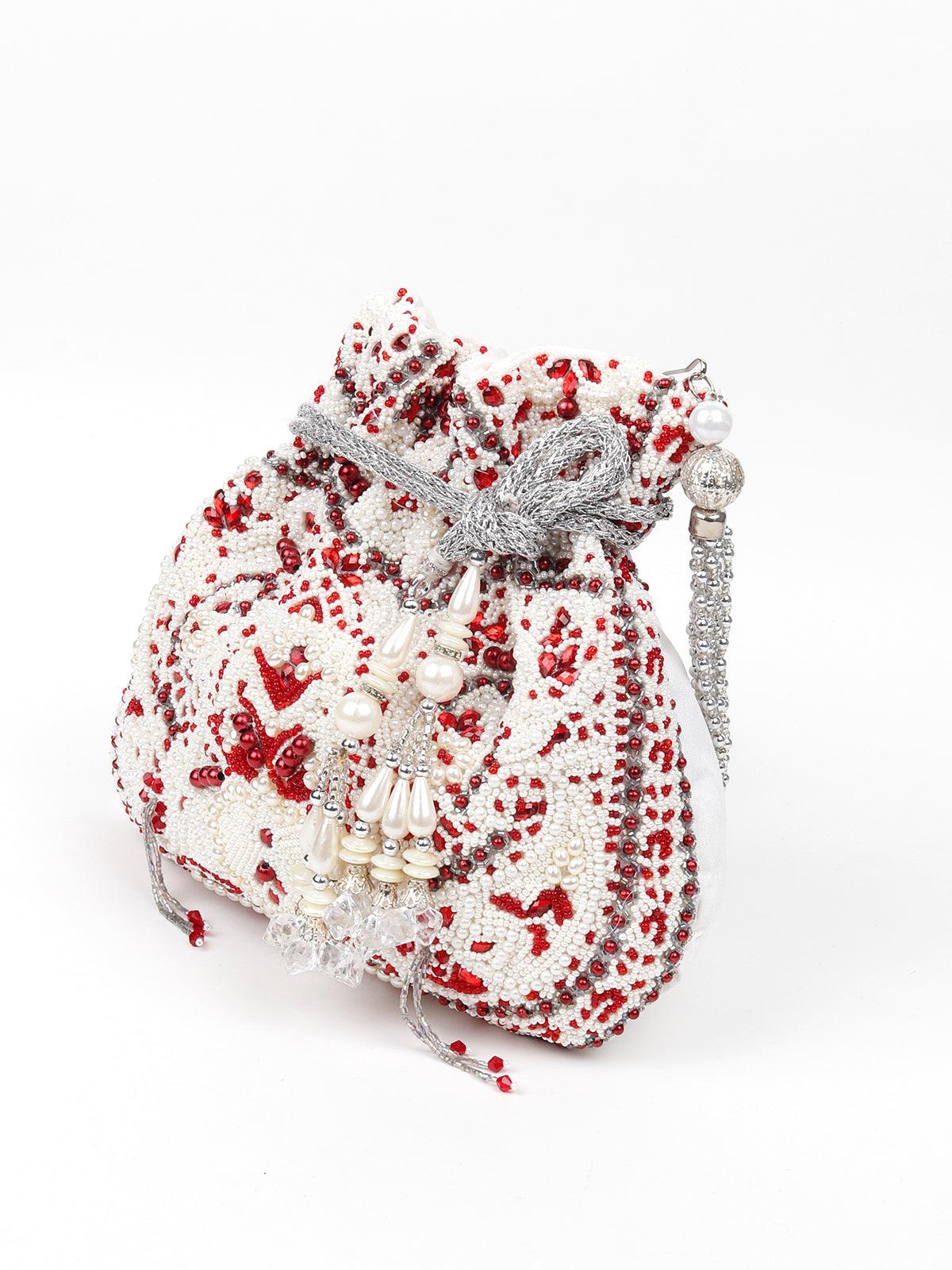 Odette Women Half Moon Shaped Embroidered Potli Bag - Image 4