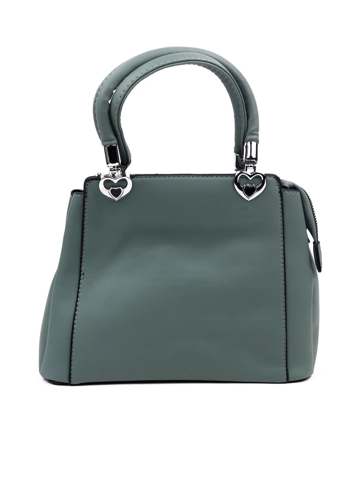 Odette Women Green Metal Handbag With A Pouch - Image 6